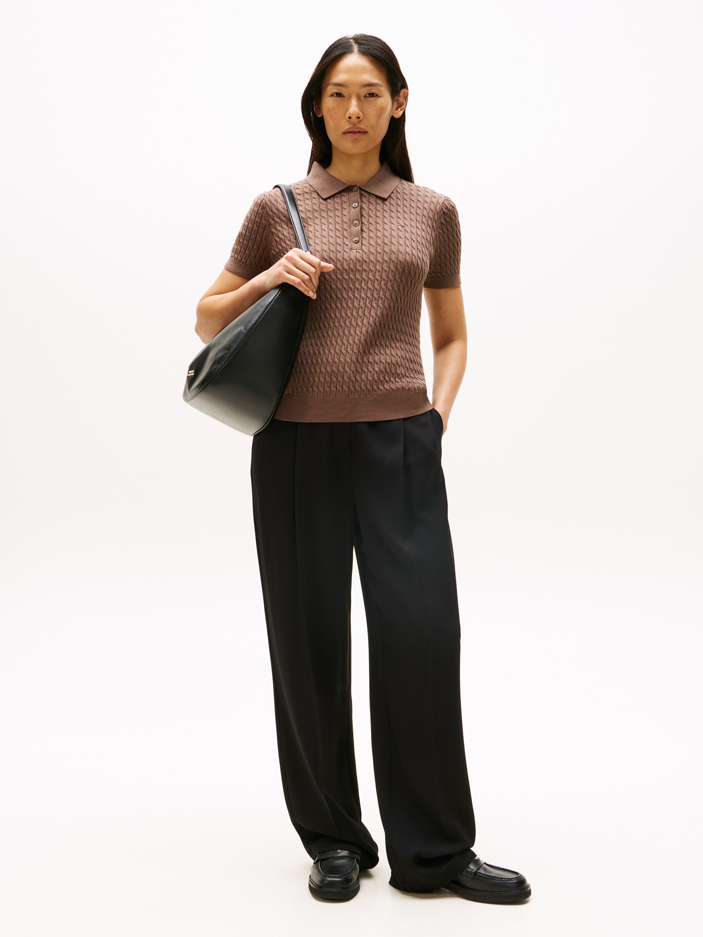 Tommy Hilfiger Poloshirt »CO CABLE POLO-NK SS SWEATER«, mit Zopfmuster