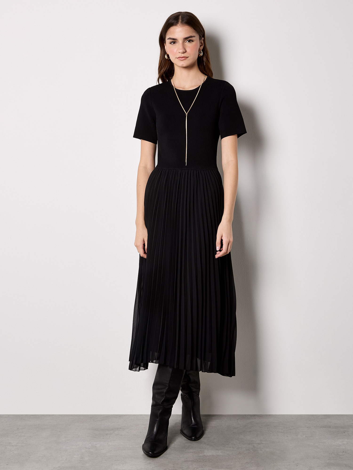 Apricot 2-in-1-Kleid »Midikleid« mit Strickoberteil und Plisseerock