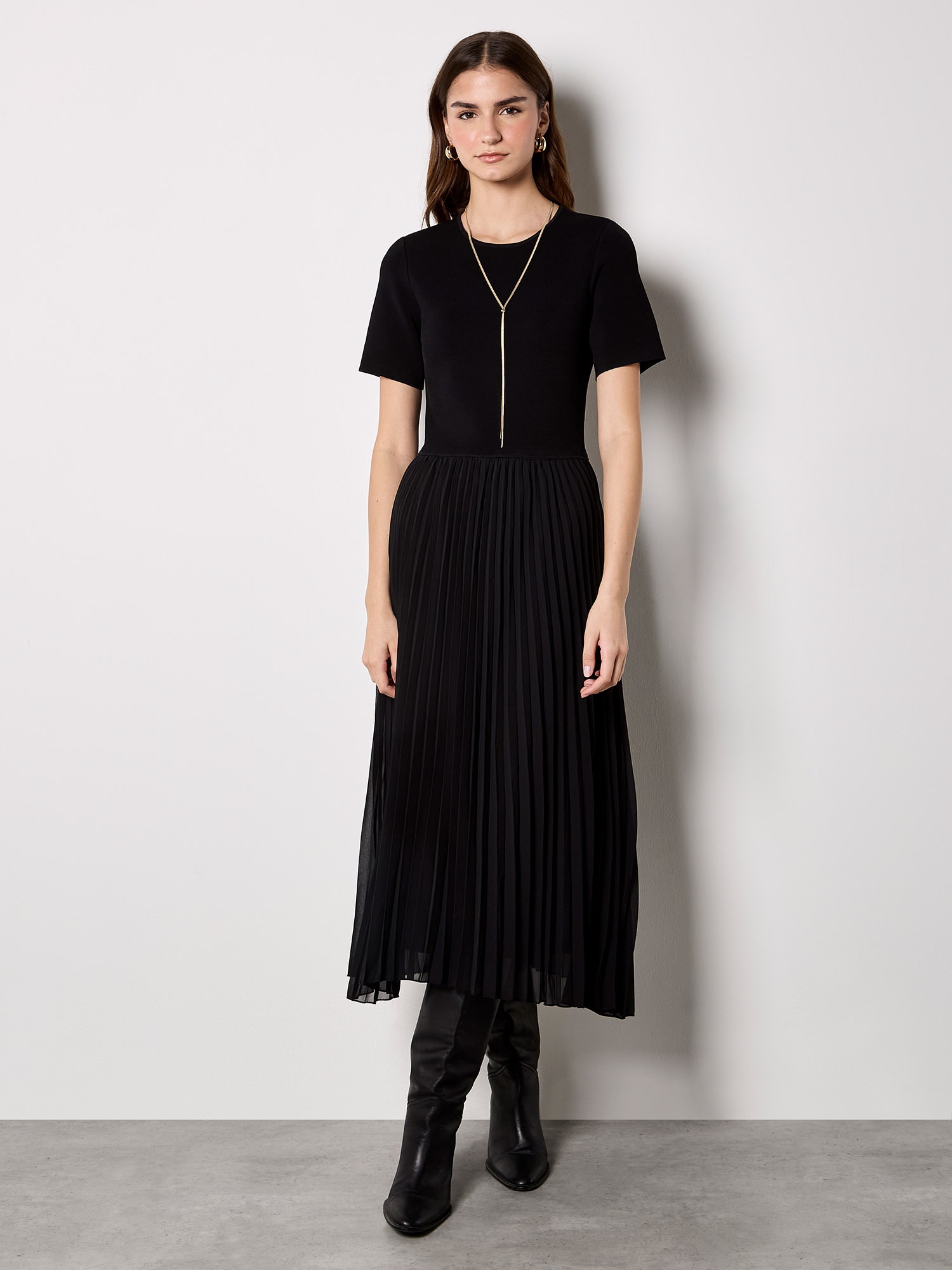 Apricot Midikleid "Kleid im Materialmix" mit Strickoberteil und Plisseerock