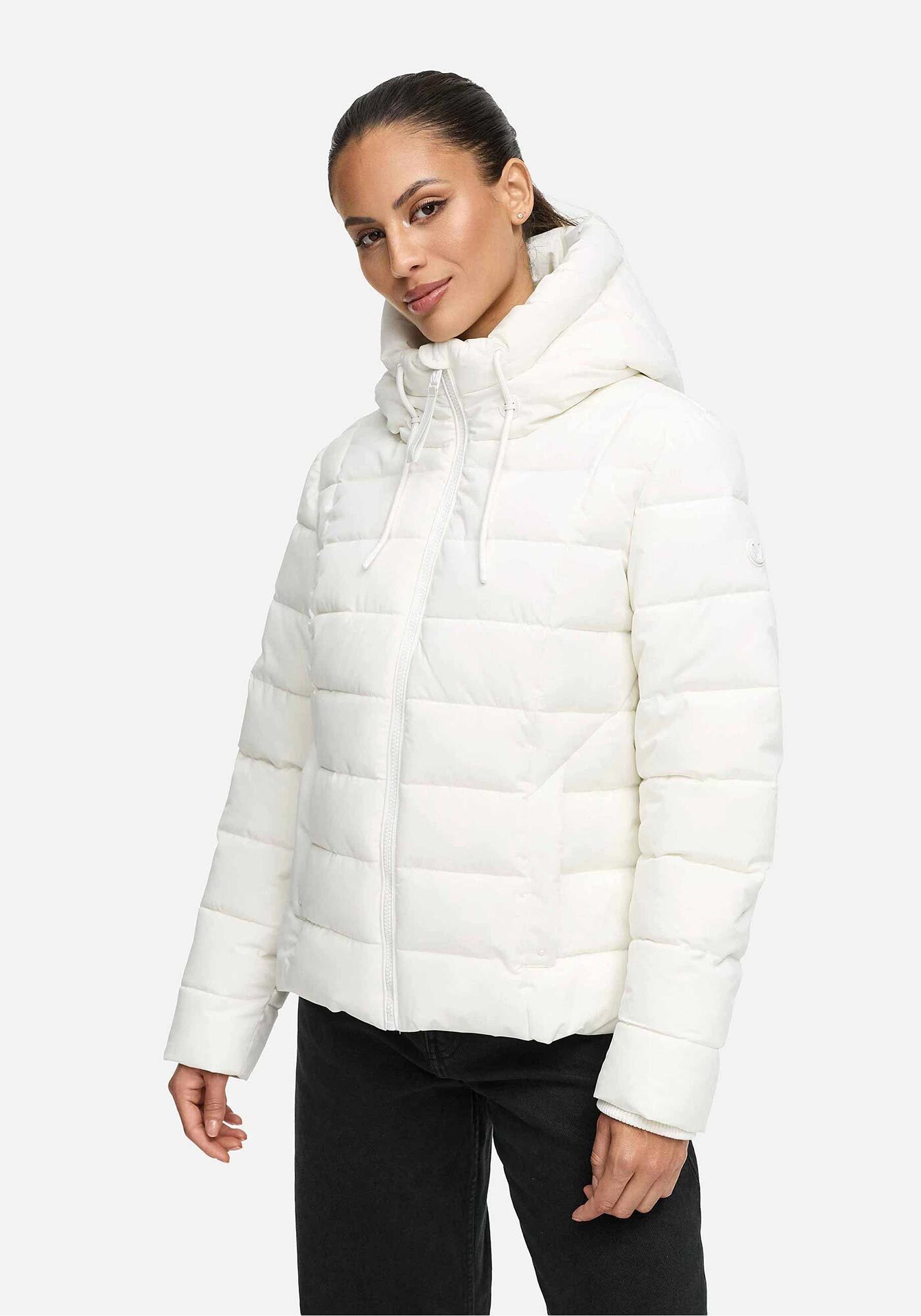 Winterjacke MARIKOO "Tayenaa", Damen, Gr. L, weiß (sanftes weiß), Obermaterial: 100% Polyester; Futter: 100% Polyester; Wattierung: 100% Polyester; Ärmelfutter: 100% Polyester, Jacken Winterjacke, mit schmaler Steppung und extra hohem Kragen