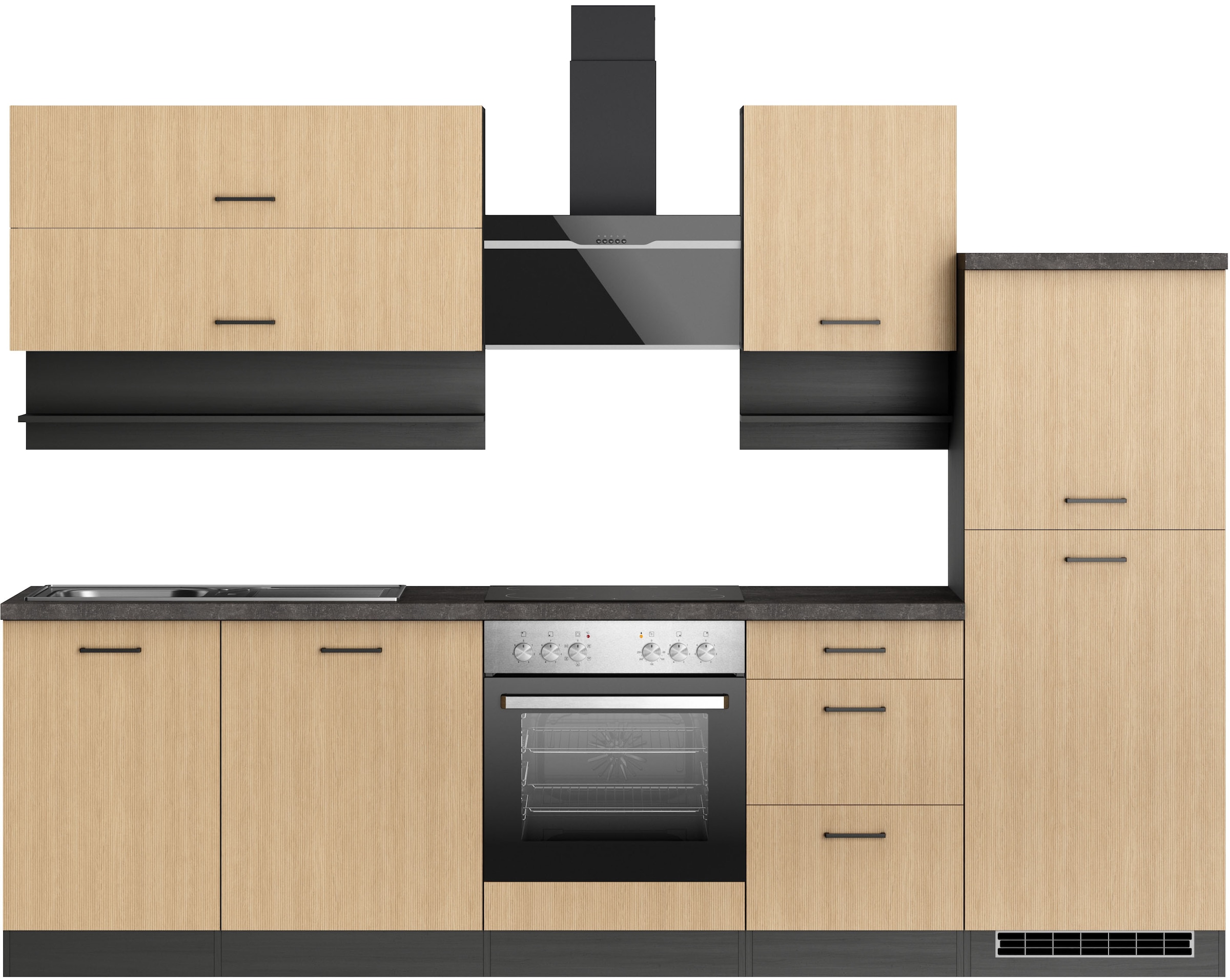 KOCHSTATION Küchenzeile "KS-Frieda Breite 280 cm" wahlweise mit E-Geräten, mit 38mm starker Arbeitsplatte