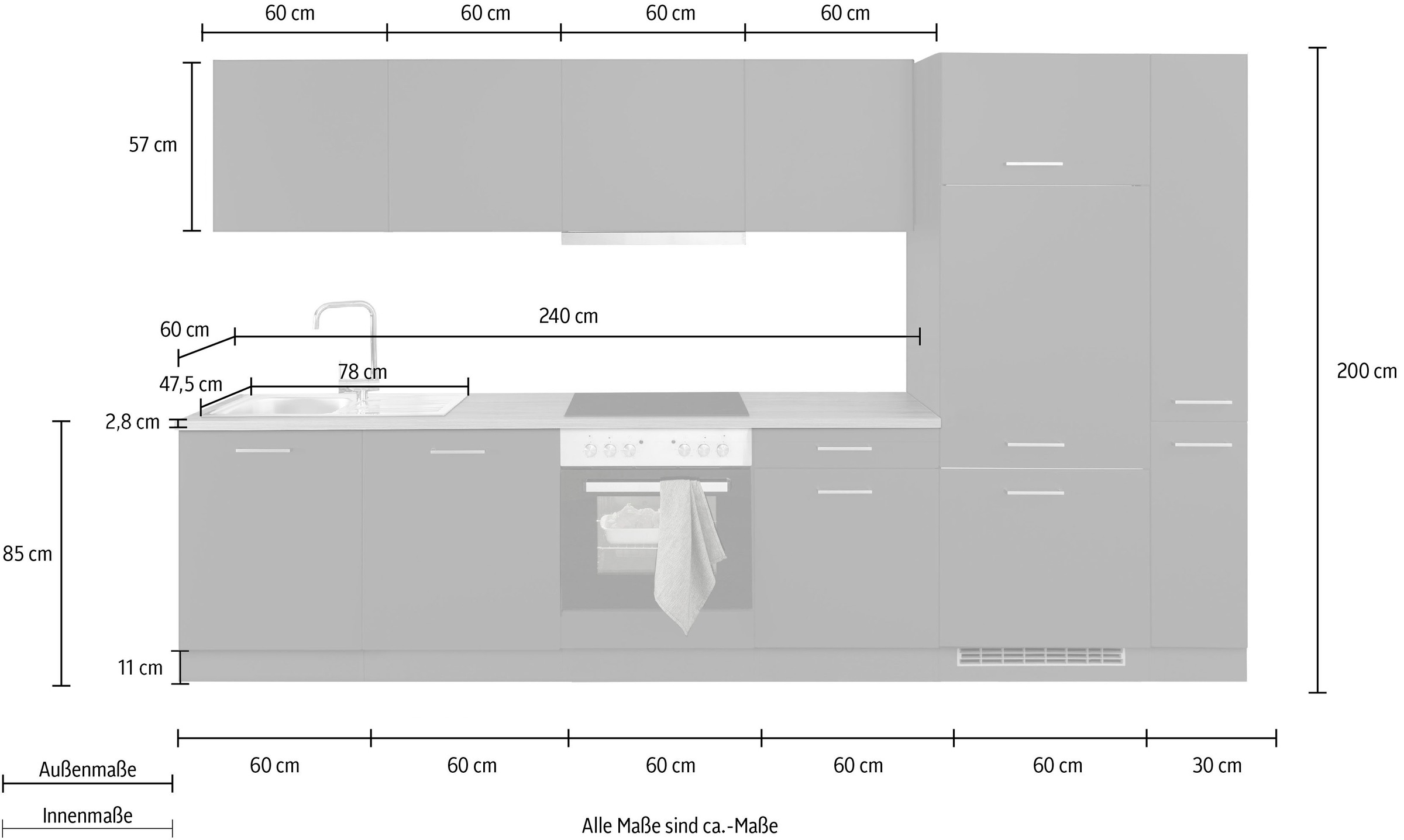 KOCHSTATION Küchenzeile »KS-Kehl«, mit E-Geräten, Breite 330 cm, inkl. Kühlschrank