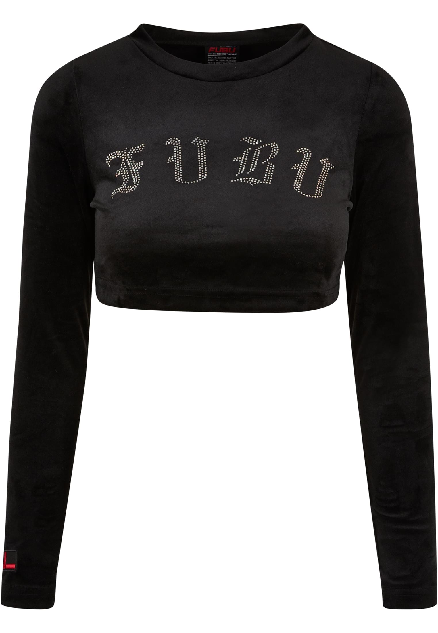 Black Friday Fubu Langarmshirt »Damen FW224-018-1 Old English Rhinestone  Velours LS black«, (1 tlg.) | BAUR