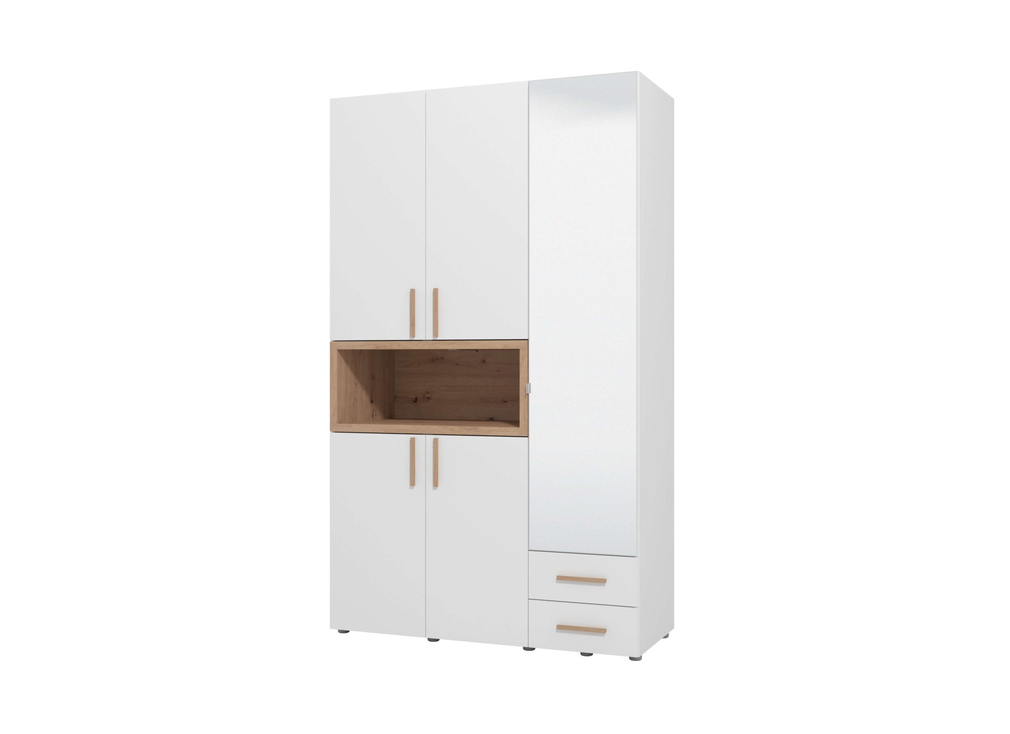 Home affaire Kleiderschrank "Donald, inklusive Kleiderstangen und Einlegeböden, FSC-zertifiziert" 134,5 oder 179cm breit, 227cm hoch und 56,5cm tief, In 2 Breiten, mit Spiegel und Schubladen, 1 offenes Fach in Holzoptik