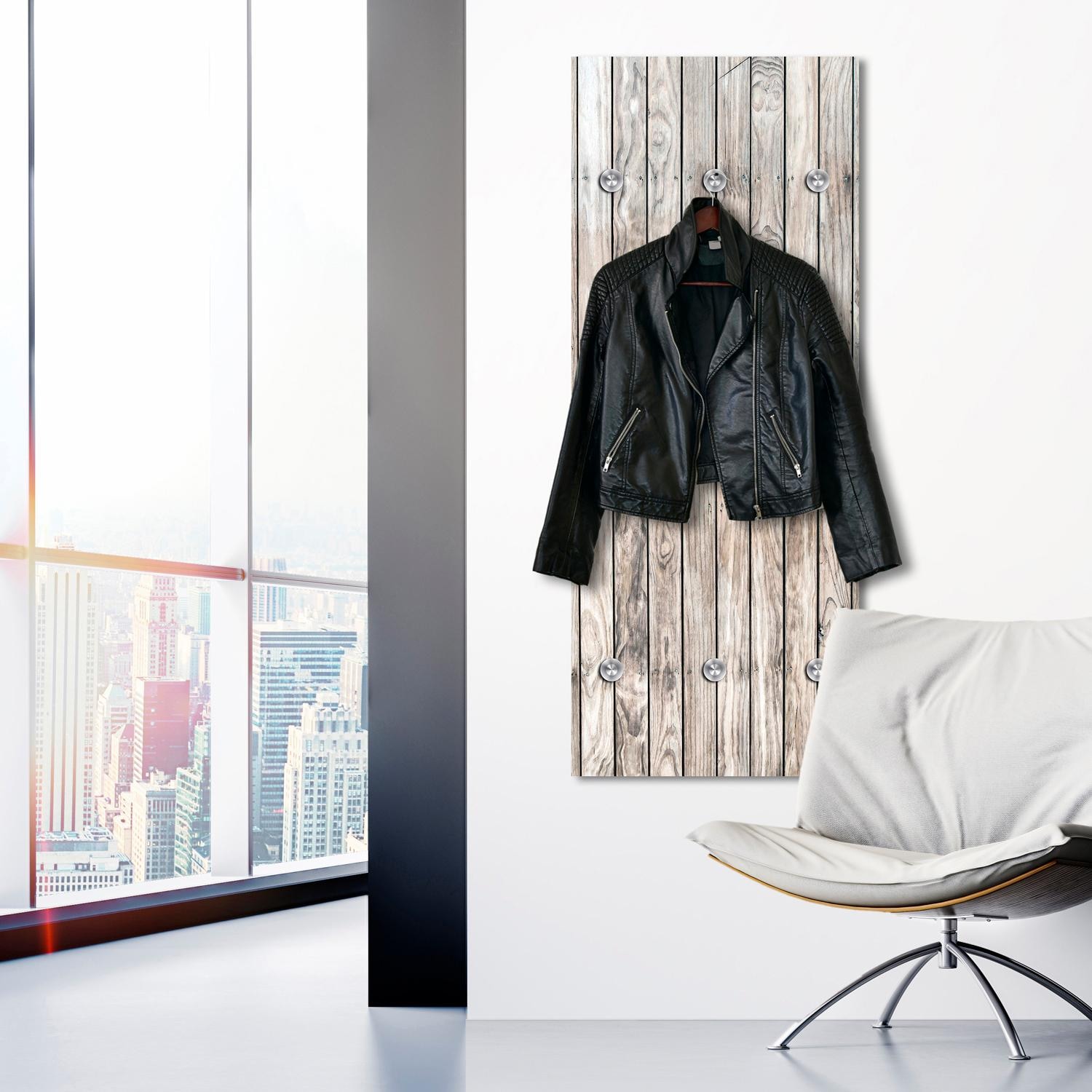 queence Garderobenleiste »Holzwand, Paneele«, mit 6 Haken, 50 x 120 cm