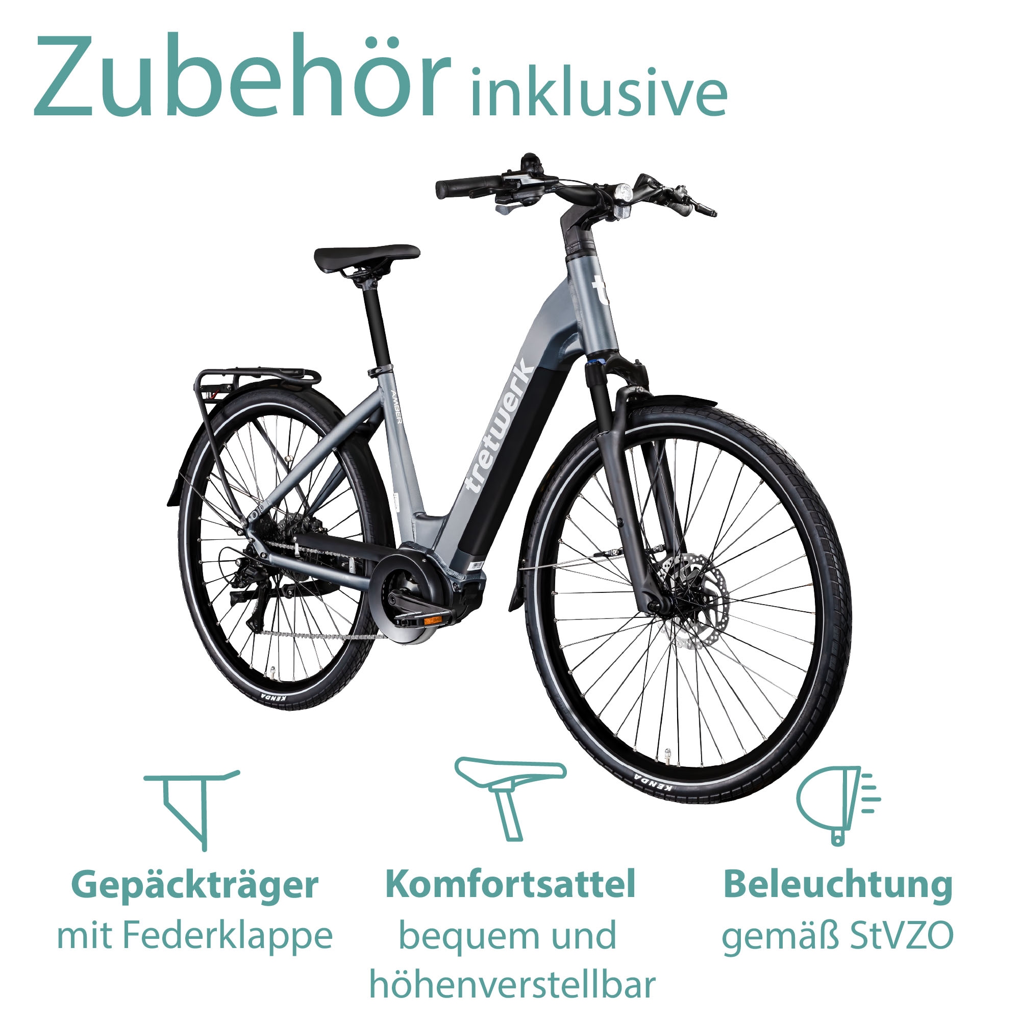 Tretwerk E-Bike »Amber«, 8 Gang, Shimano, Acera M3020 SGS, Mittelmotor 250 W, E Bike Damen 28" Elektrofahrrad 155 - 185cm Hollandrad