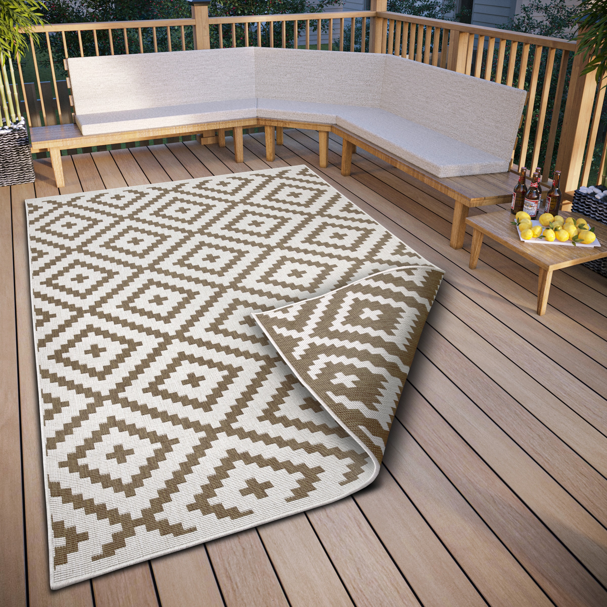 Teppich OTTO HOME "Ronda Wendeteppich" Gr. 4, beige (linen, creme), B:160cm H:5mm L:230cm, Kunstfaser, Teppiche, Teppich, Sisal-Optik, Flachgewebe, In- und Outdoor, geometrisches Boho Design