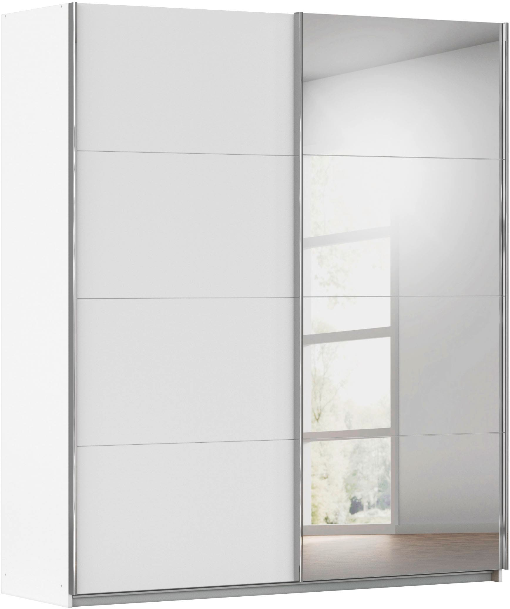 rauch Schwebetürenschrank "Kleiderschrank Schrank Ankleide Garderobe Schlafzimmerschrank MOITA" Breiten: 181/226/271 cm, Höhe 210 cm, mit Spiegel und Metallgriffleisten in Alu MADE IN GERMANY