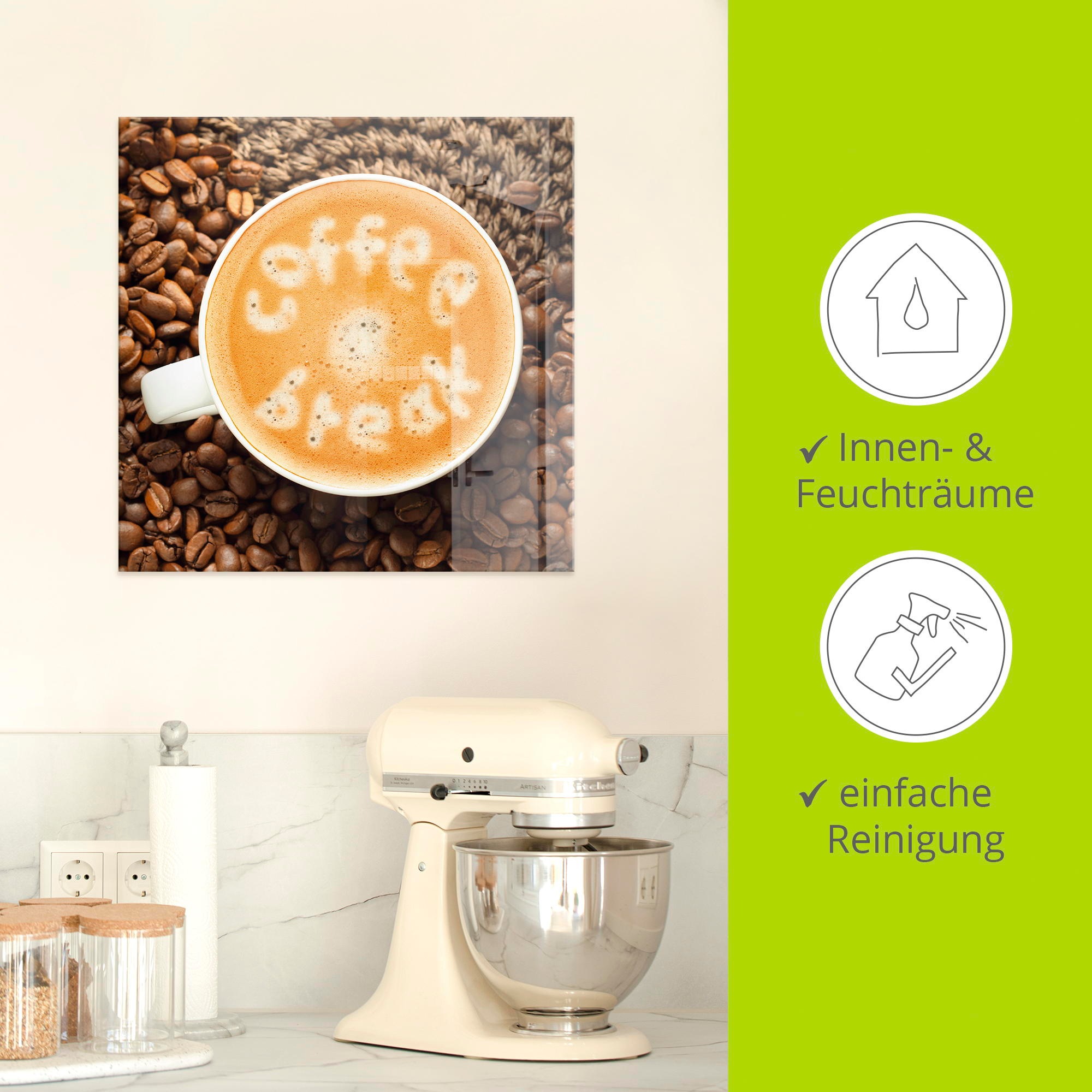 ARTLAND Kaffeepause Glass Picture Brown 40x40cm 3