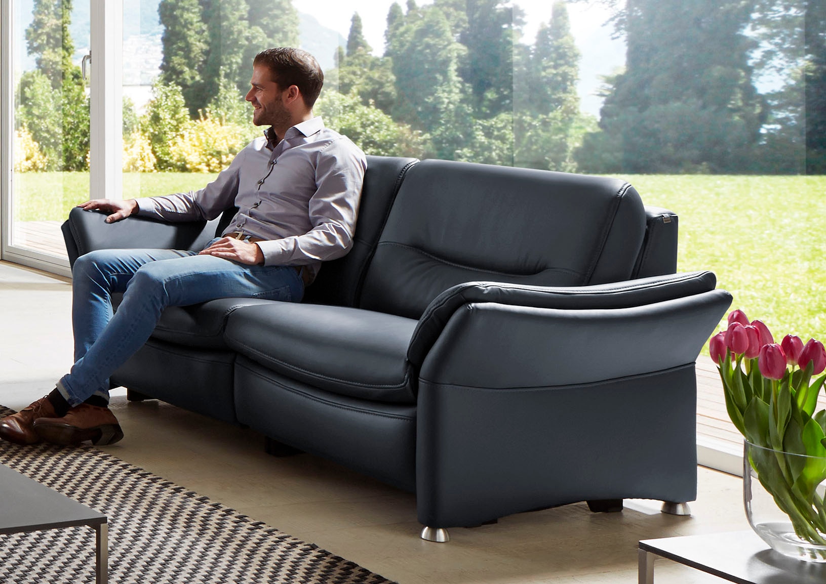 HUKLA 2,5-Sitzer »HU-SF15058 Ledersofa, Breite 194 cm«, aus Leder, optional Kopfstütze u. WallAway-Funktion
