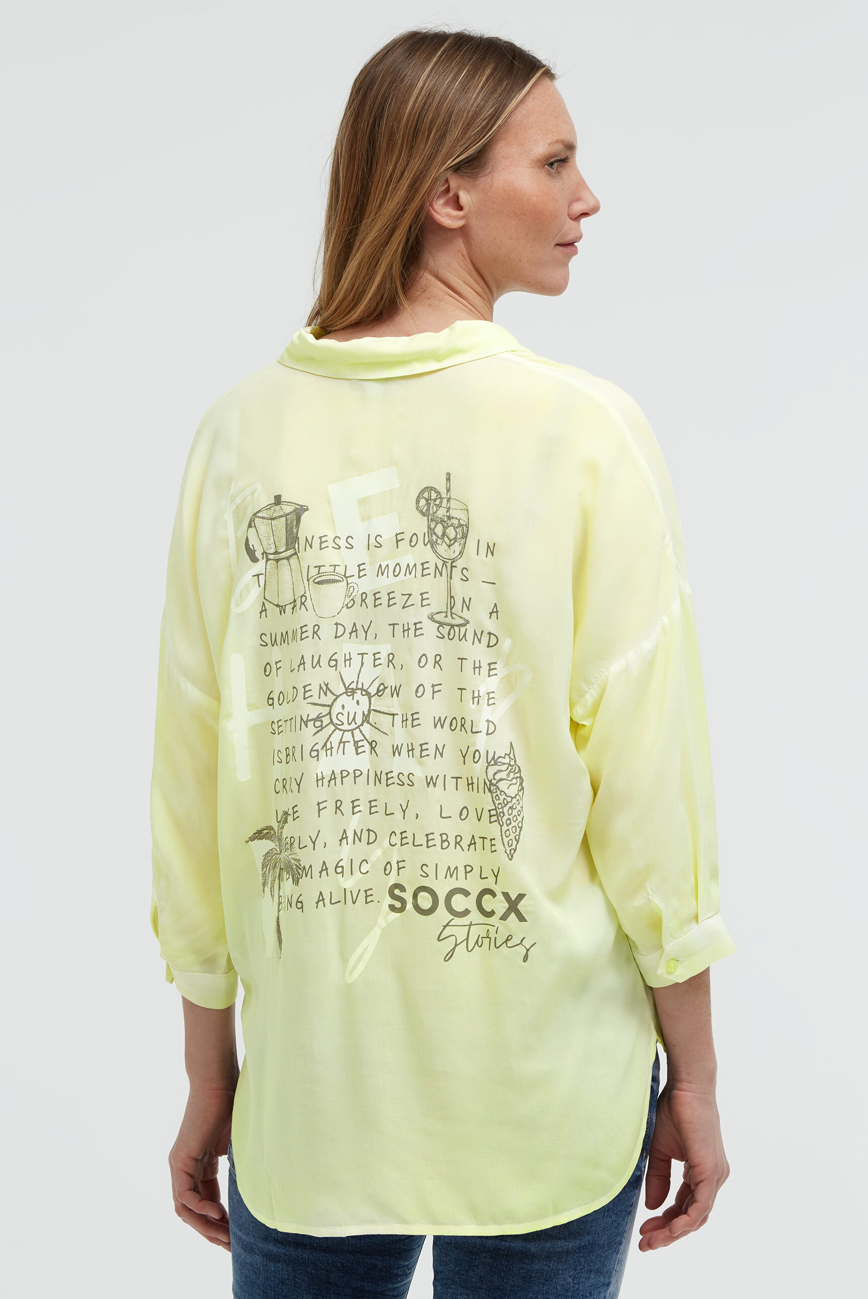 SOCCX Kurzarmbluse mit längerer Rückenpartie günstig online kaufen