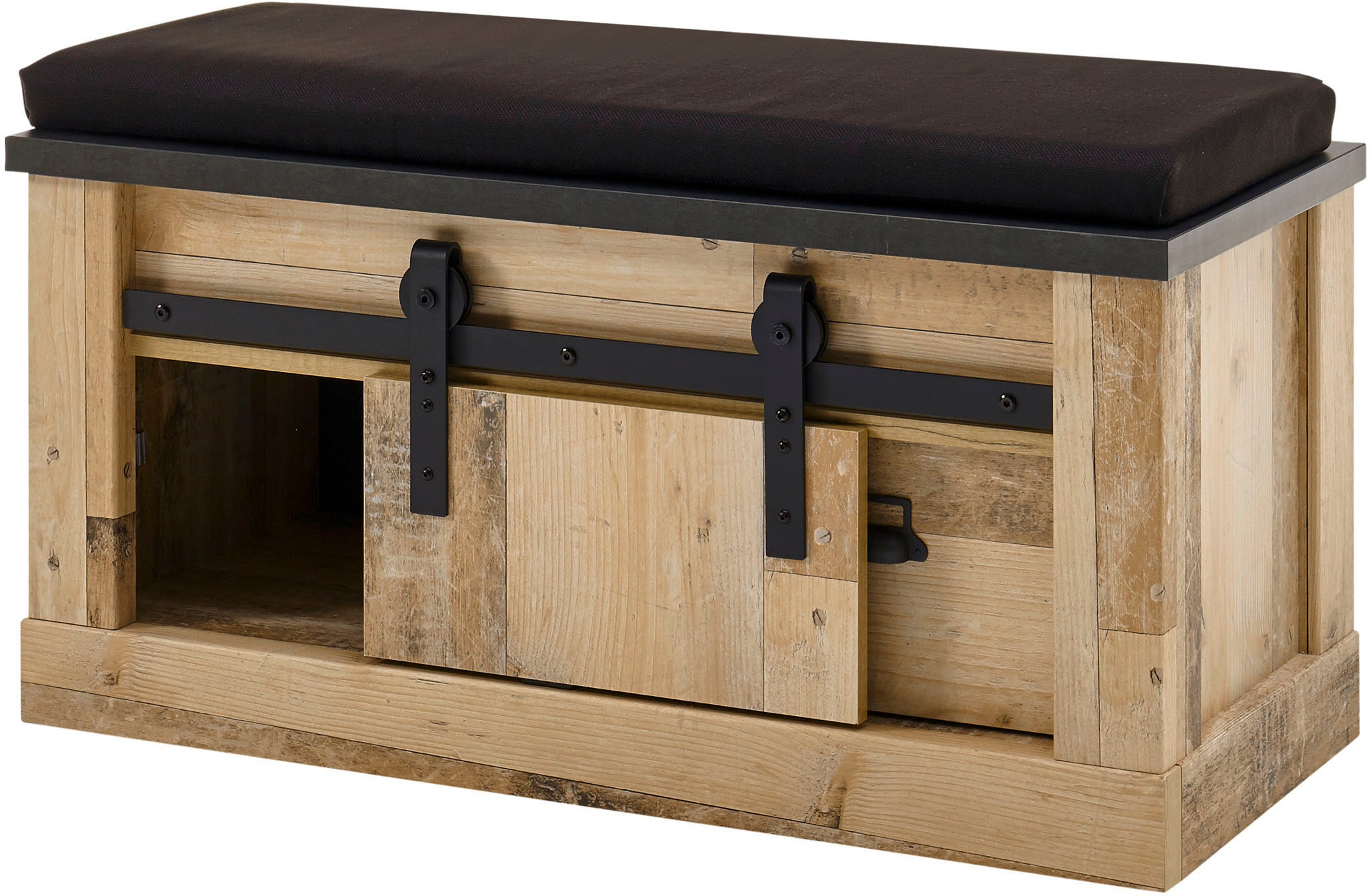 Home affaire Sitzbank »SHERWOOD«, modernes Holz Dekor, mit Scheunentorbeschlag aus Metall, Breite 93 cm