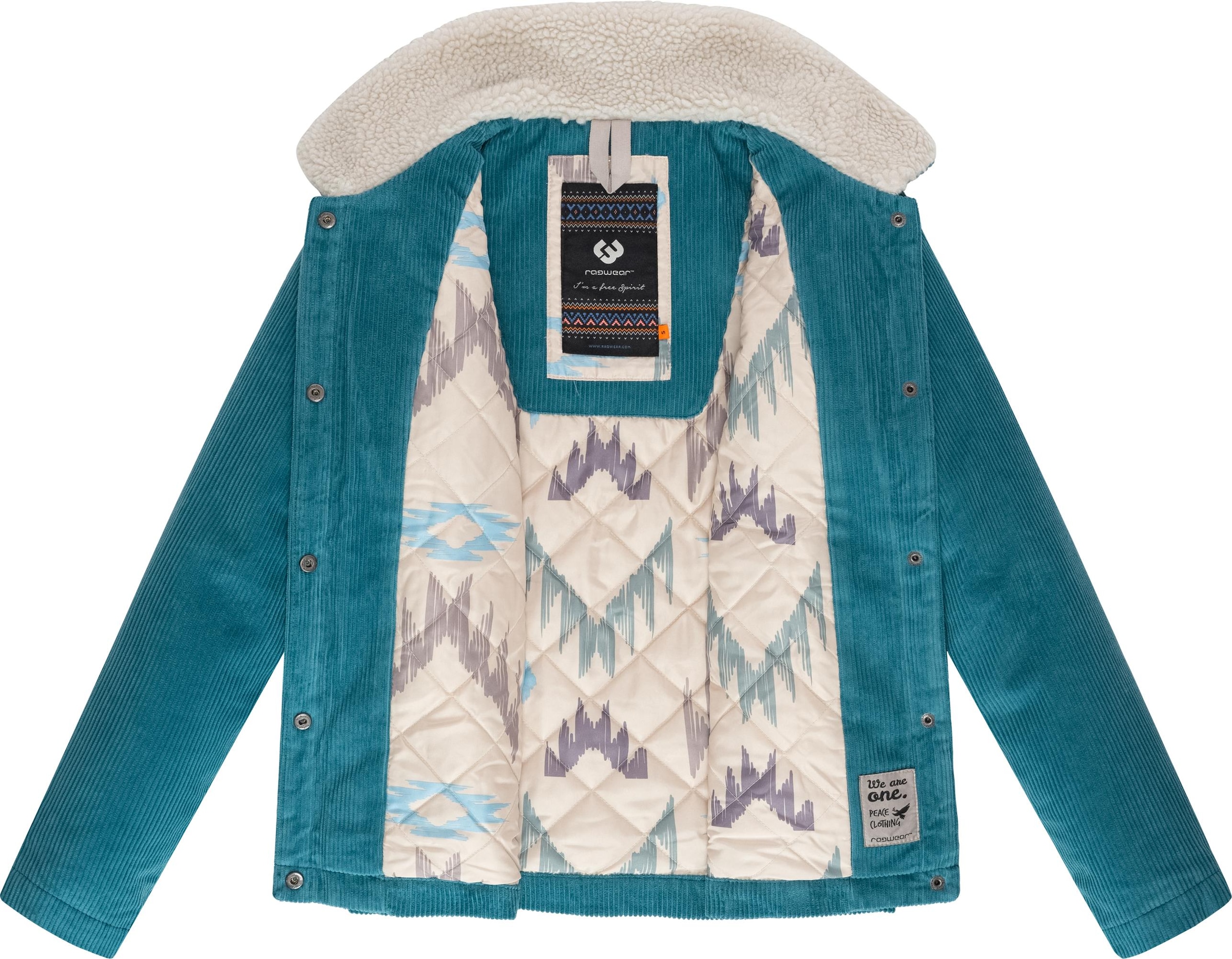 Ragwear Cordjacke »Walinea Corduroy«, ohne Kapuze, Stylische Damen Jacke aus Cord mit Teddyfell-Kragen