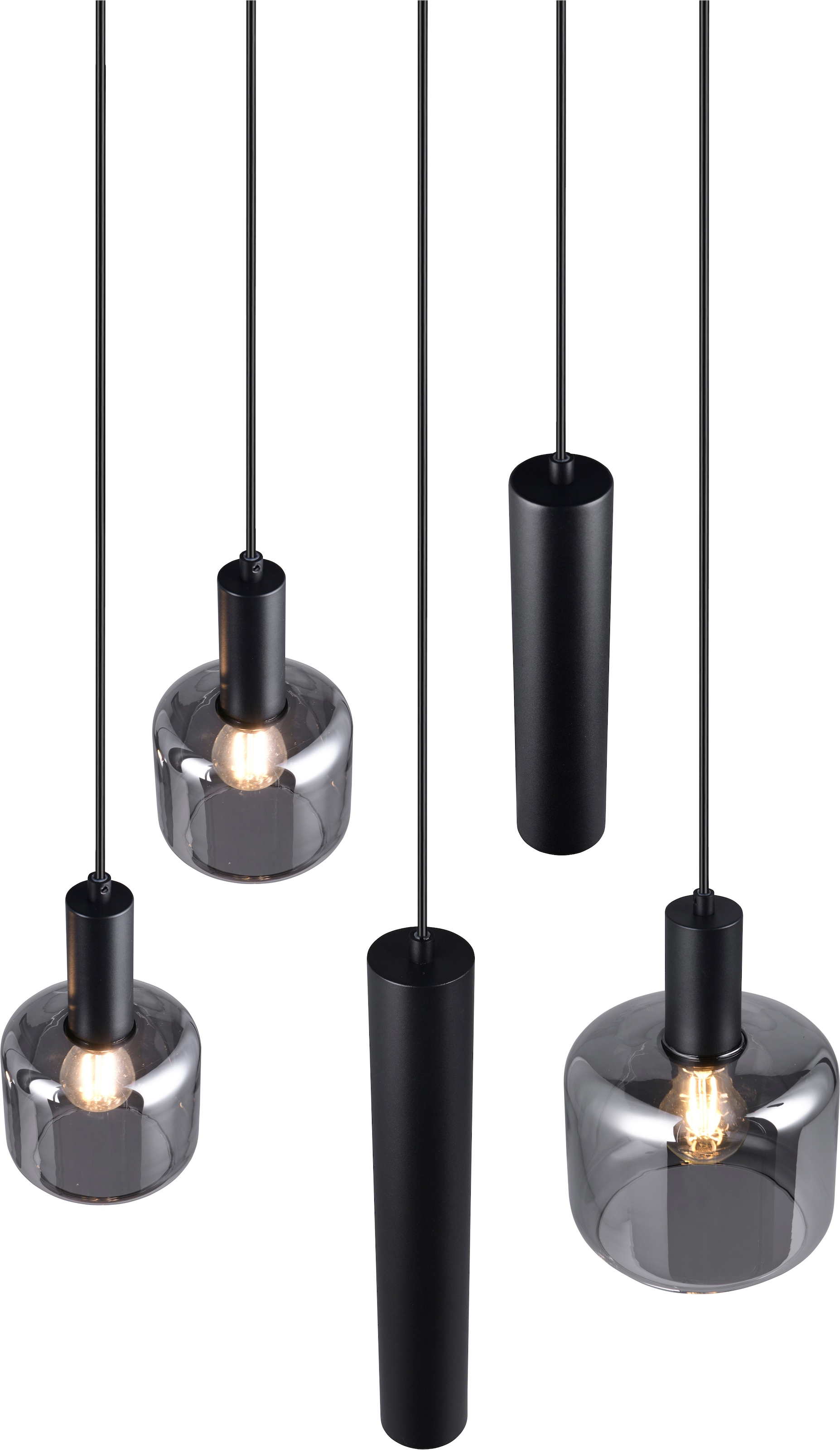 TRIO Leuchten Pendelleuchte »MATARO, Hängelampe schwarz, Leuchtmittel wechselbar« E14 | E27 1 Stk. warmweiß - kaltweiß mit chrombedampften Glas Lampenschirmen smokefarbig