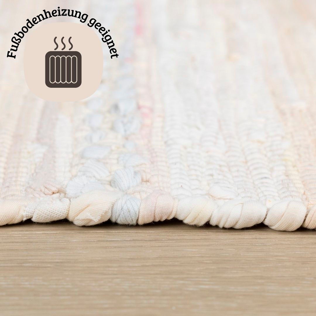 my home Teppich »Nickelberg«, rechteckig, 10 mm Höhe, 90% Baumwolle, handgewebt, mit Fransen, aus recycelten Materialien