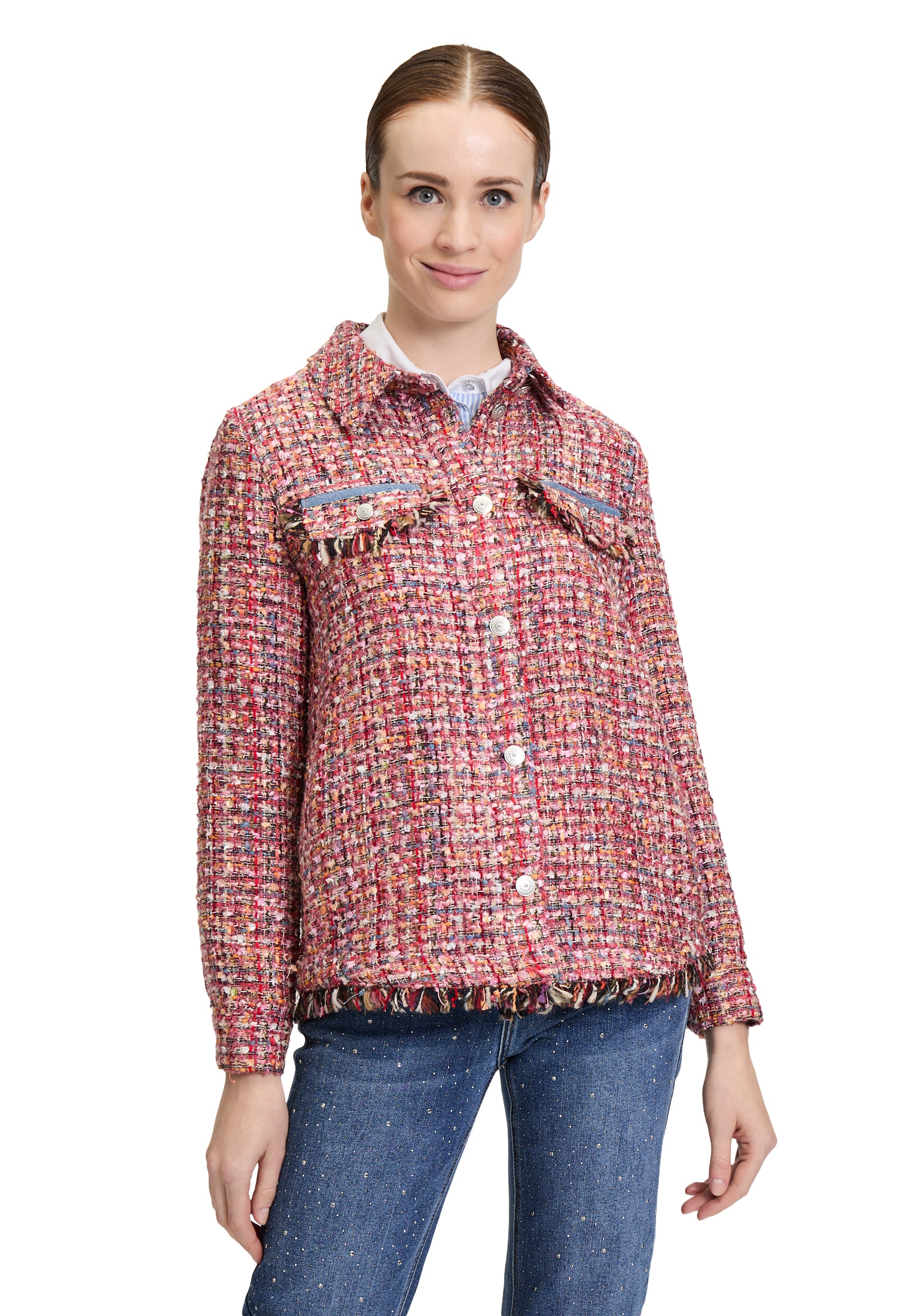 Cartoon Jackenblazer "Cartoon Damen Tweedblazer mit Fransen", Aufgesteppte günstig online kaufen