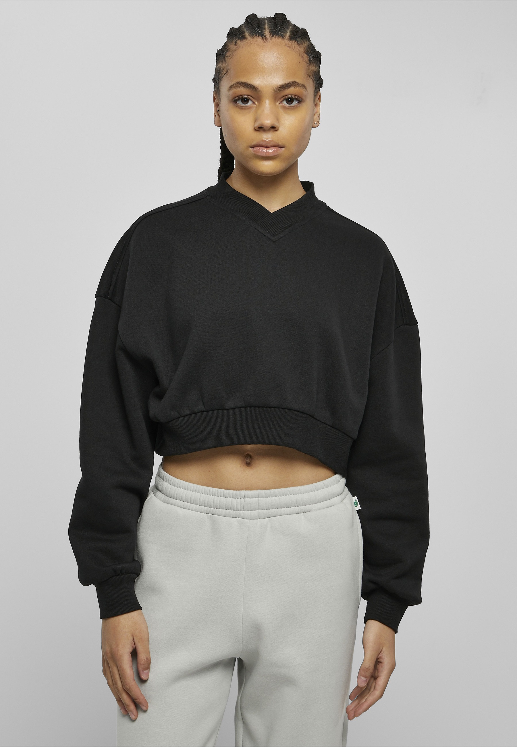 URBAN CLASSICS Sweater »Urban Classics Damen Ladies Cropped V-Neck«
