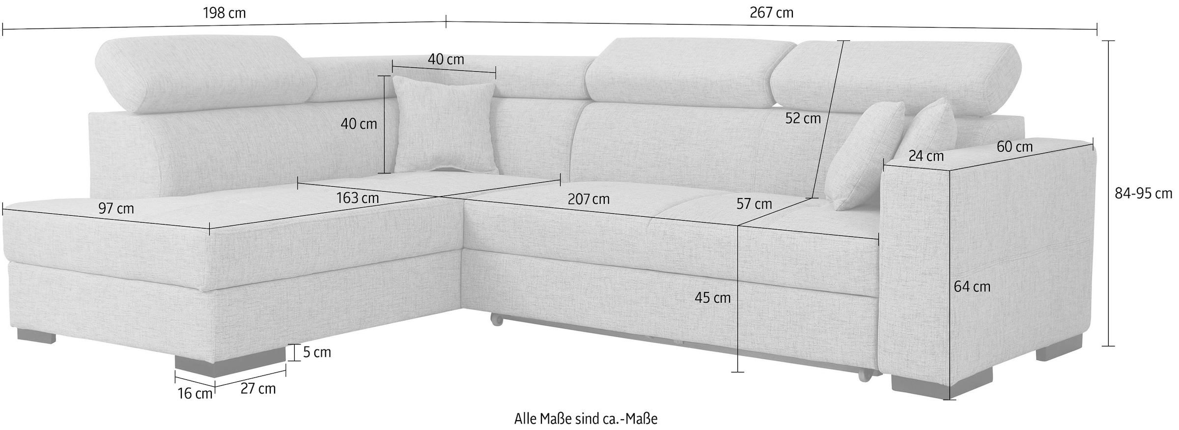 Home affaire Ecksofa »Tulio L-Form«, wahlweise mit Bettfunktion und Bettkasten, incl. 3 Zierkissen