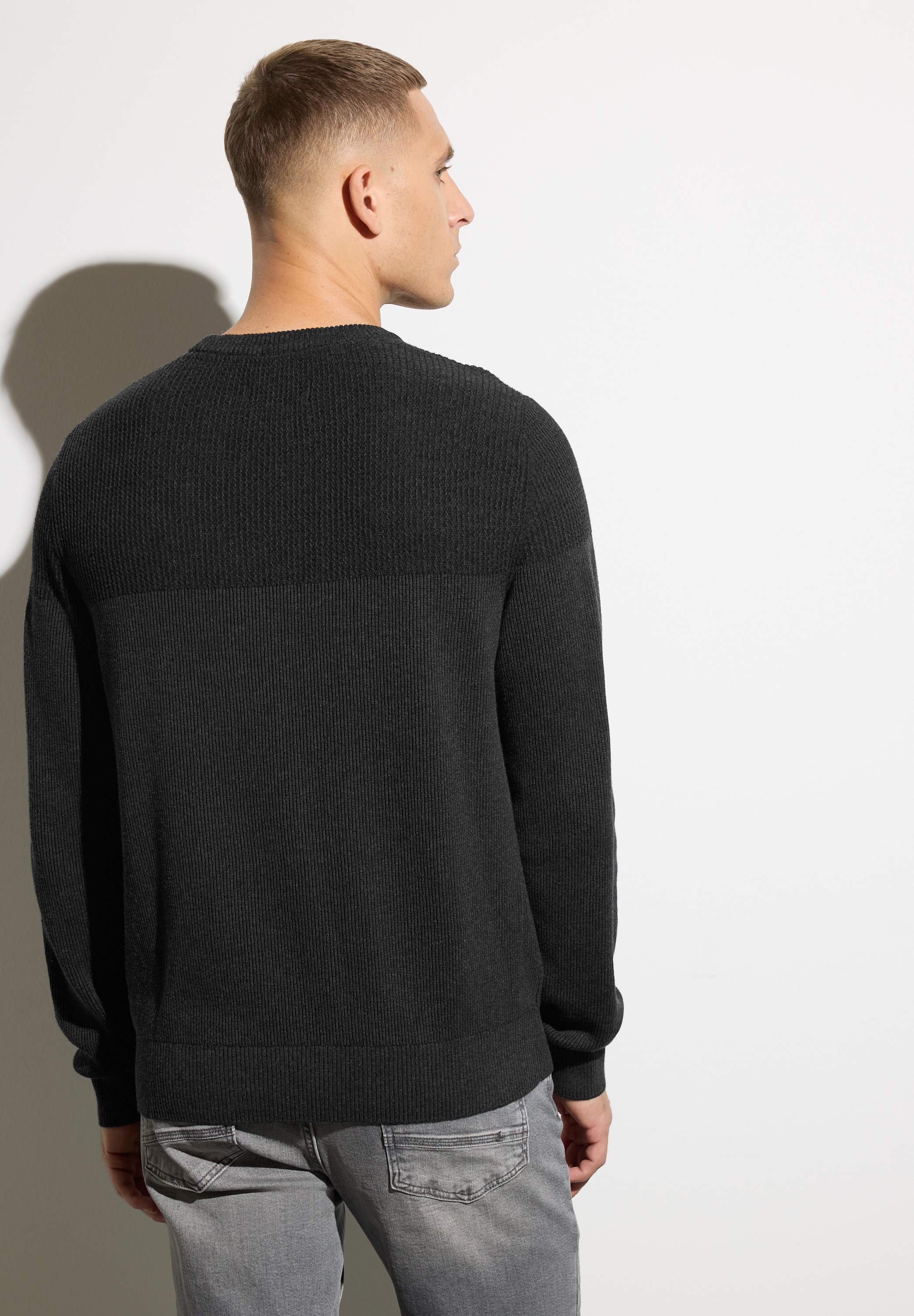 STREET ONE MEN Strickpullover, aus reiner Baumwolle