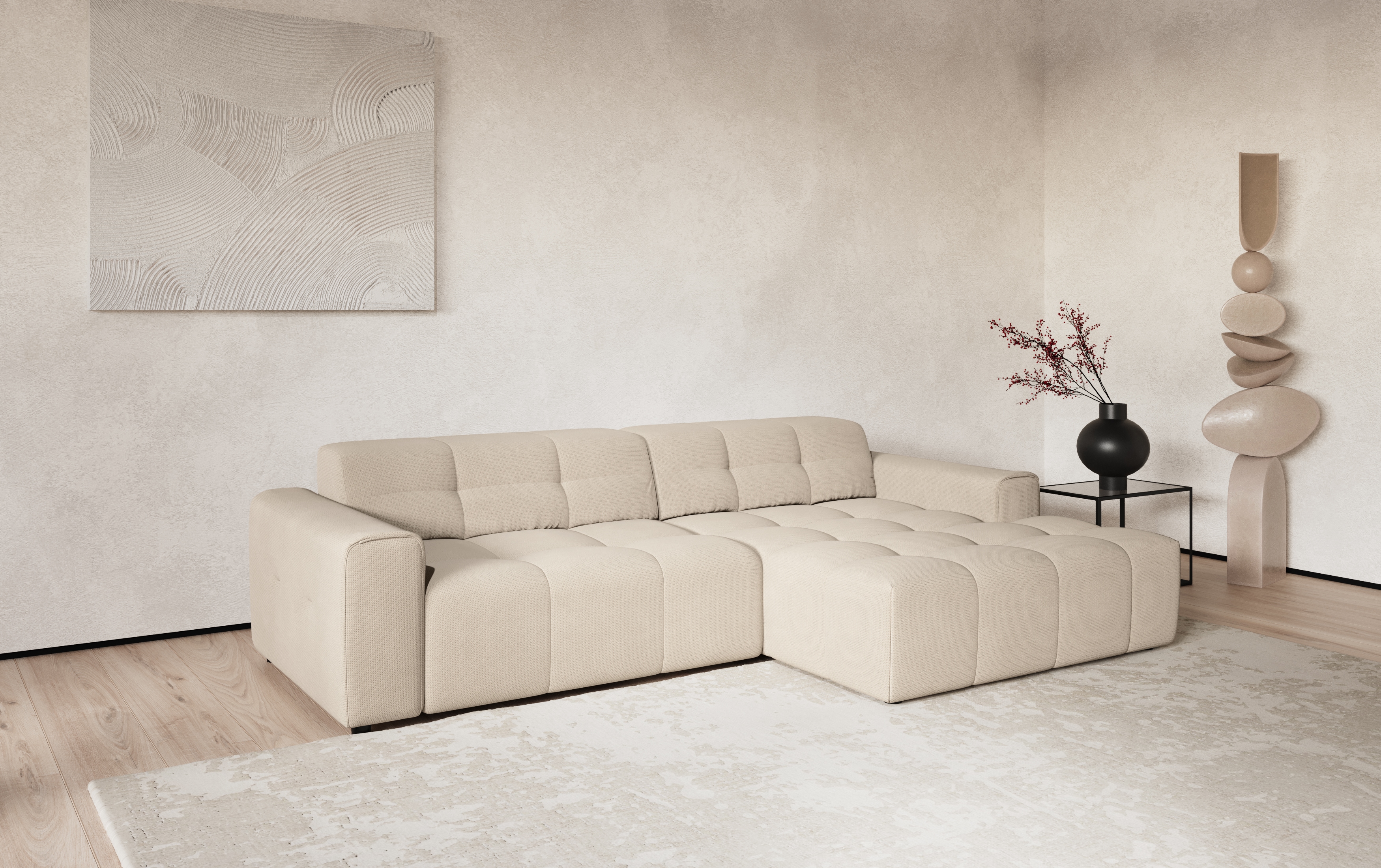 COTTA Ecksofa "Sento L-Form, B:280 cm, Chenille-Struktur, XXL Recamiere B: 133cm" modernes cubisches Sofa, hochwertige Steppung, bequemer Sitzkomfort