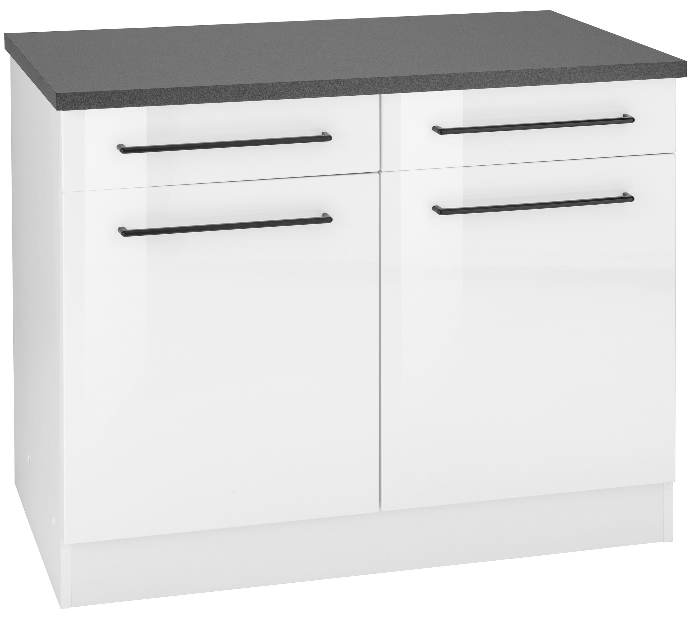 KOCHSTATION Unterschrank "KS-Tulsa", 100 cm breit, 2 Schubkästen, 2 Türen, schwarzer Metallgriff, MDF Front