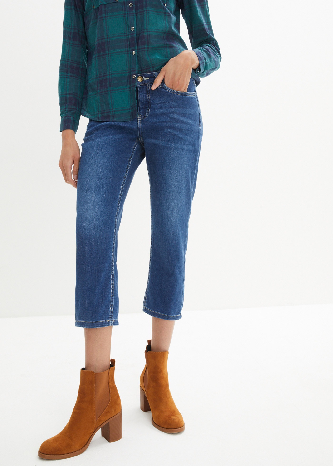 7/8-Jeans BONPRIX, Damen, Gr. 42, N-Gr, blau (blau used), Denim/Jeans, Obermaterial: 95% Baumwolle, 4% Polyester, 1% Elasthan, unifarben, slim fit 7/8-Länge, Jeans, Slim fit Passform, schmale Beinform, 7/8-Länge