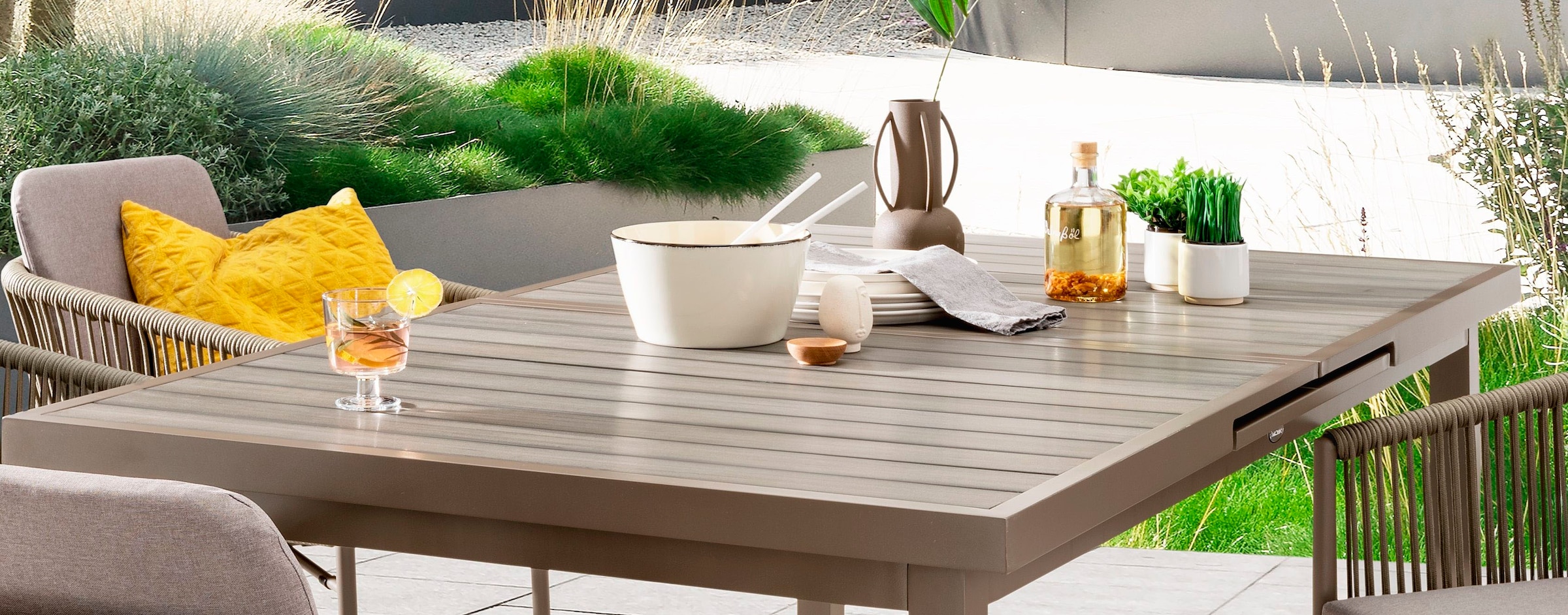 Destiny Garten-Essgruppe »LUCCA IMOLA«, (13 tlg., 4x Sessel, 1x Tisch, inkl. Auflagen), Aluminium, Polyrattan, Rope