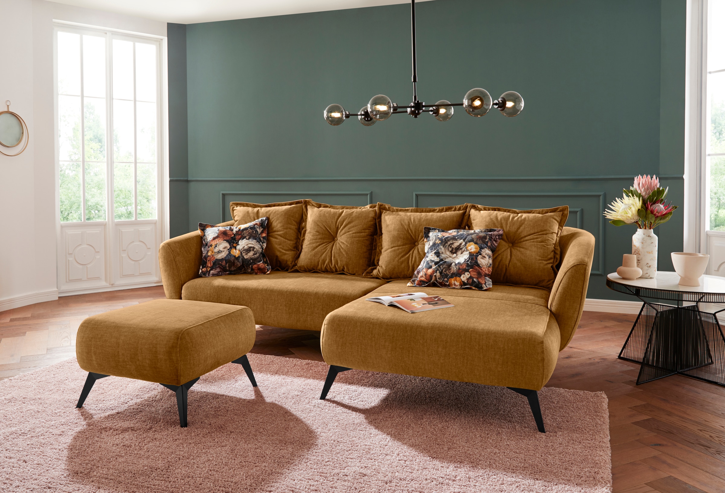 INOSIGN Ecksofa »Baggio romantische Polsterecke, bequem, Breite 277cm, L-Form«, Zierkissen inklusive