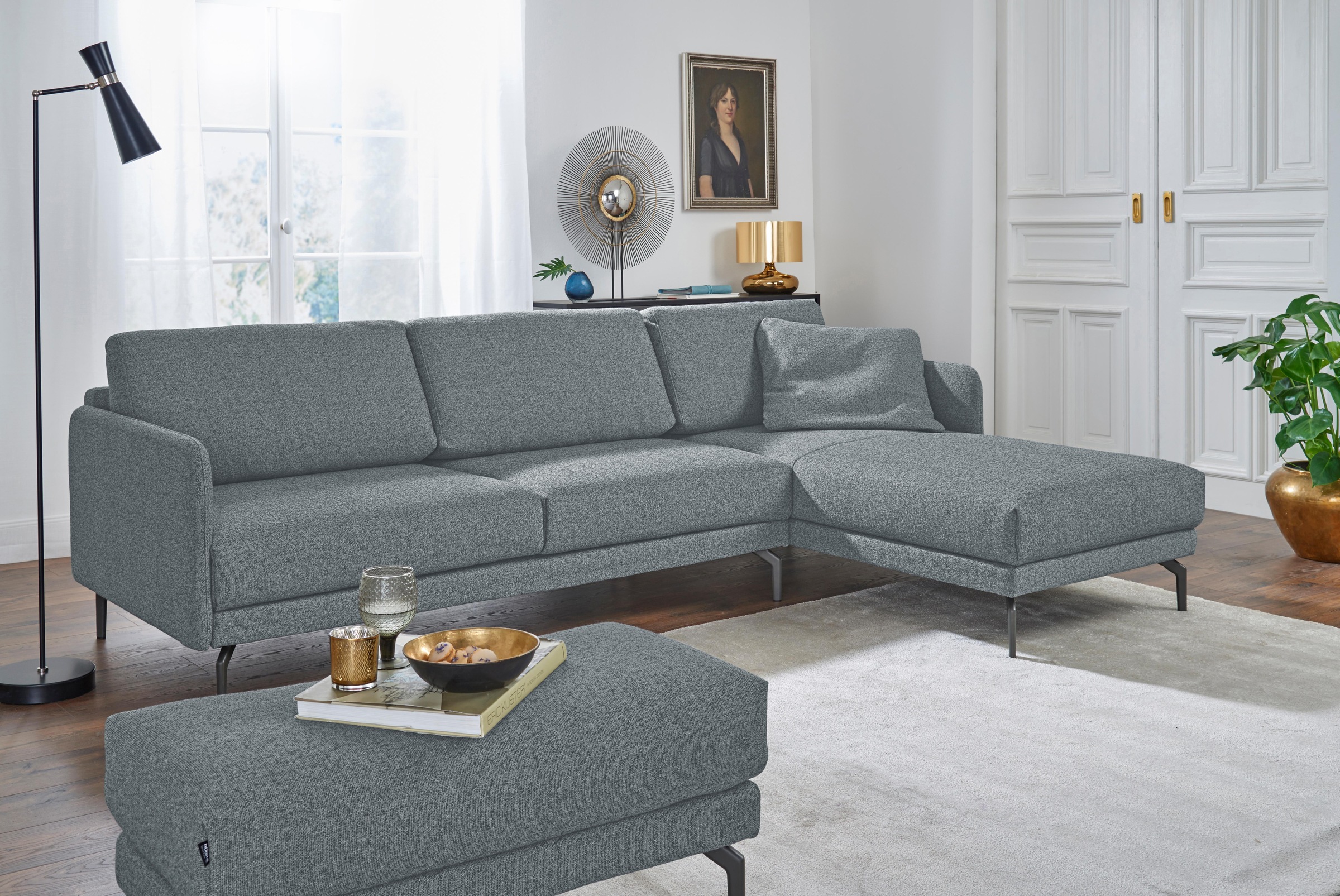 Creation BY ROLF BENZ Ecksofa »CR.450, Designecksofa, L-Form«, Armlehne sehr schmal, Breite 274 cm, Alugussfuß Umbragrau