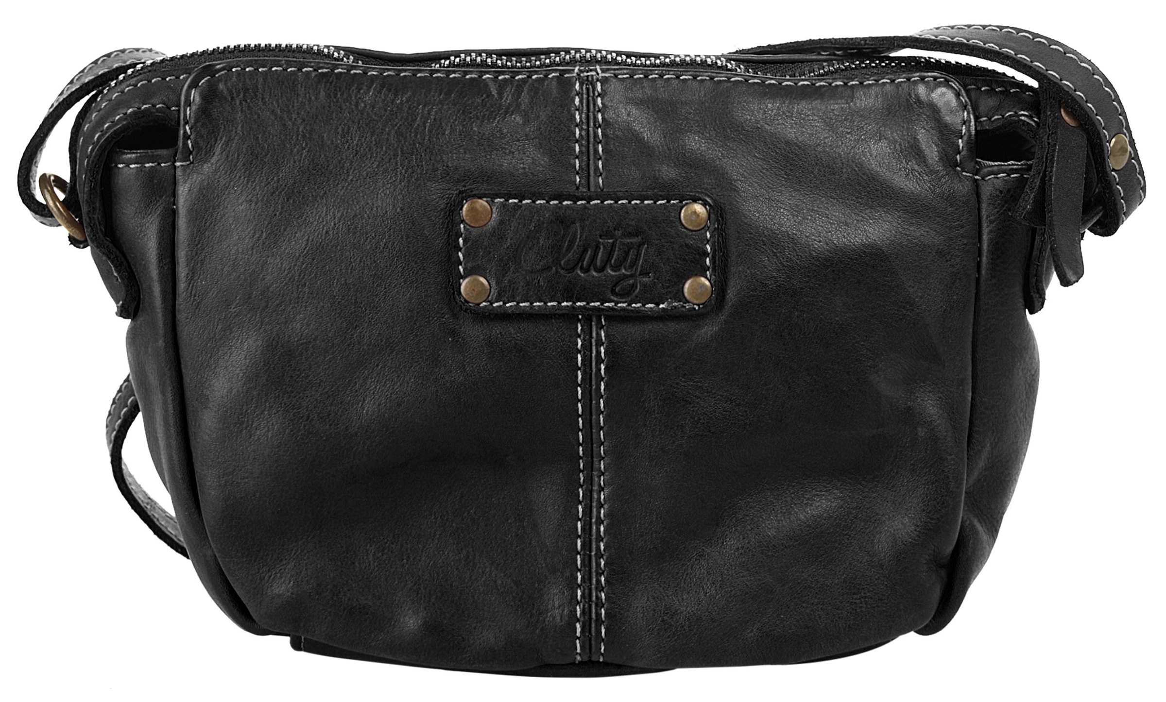 Umhängetasche CLUTY, Damen, Gr. B/H/T: 24cm x 16cm x 10cm onesize, schwarz, Leder, Taschen Umhängetasche, echt Leder, Made in Italy 3