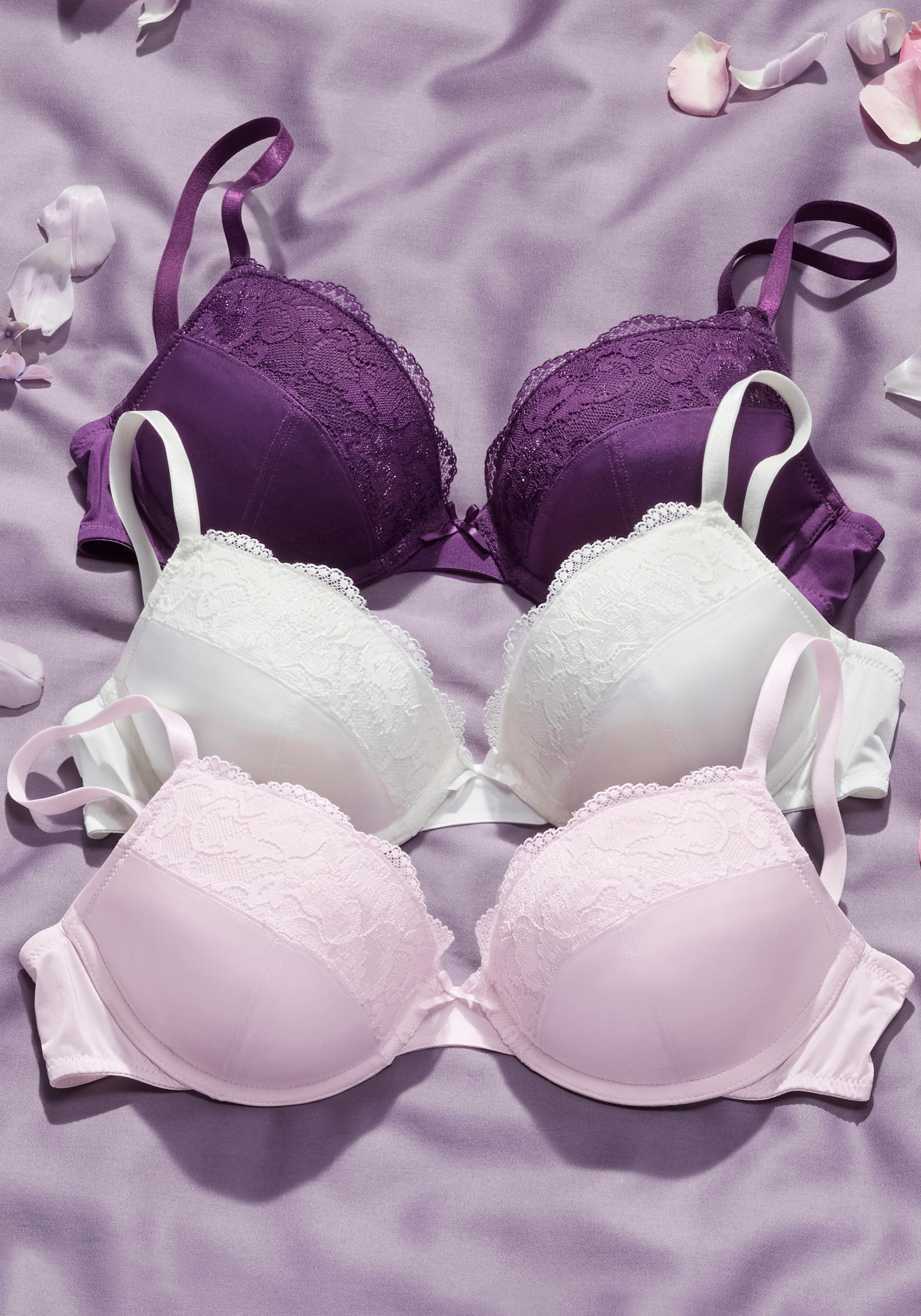 petite fleur by Lascana Push-up-BH Packung, 3 Stück, mit Bügel & herausnehmbaren Kissen