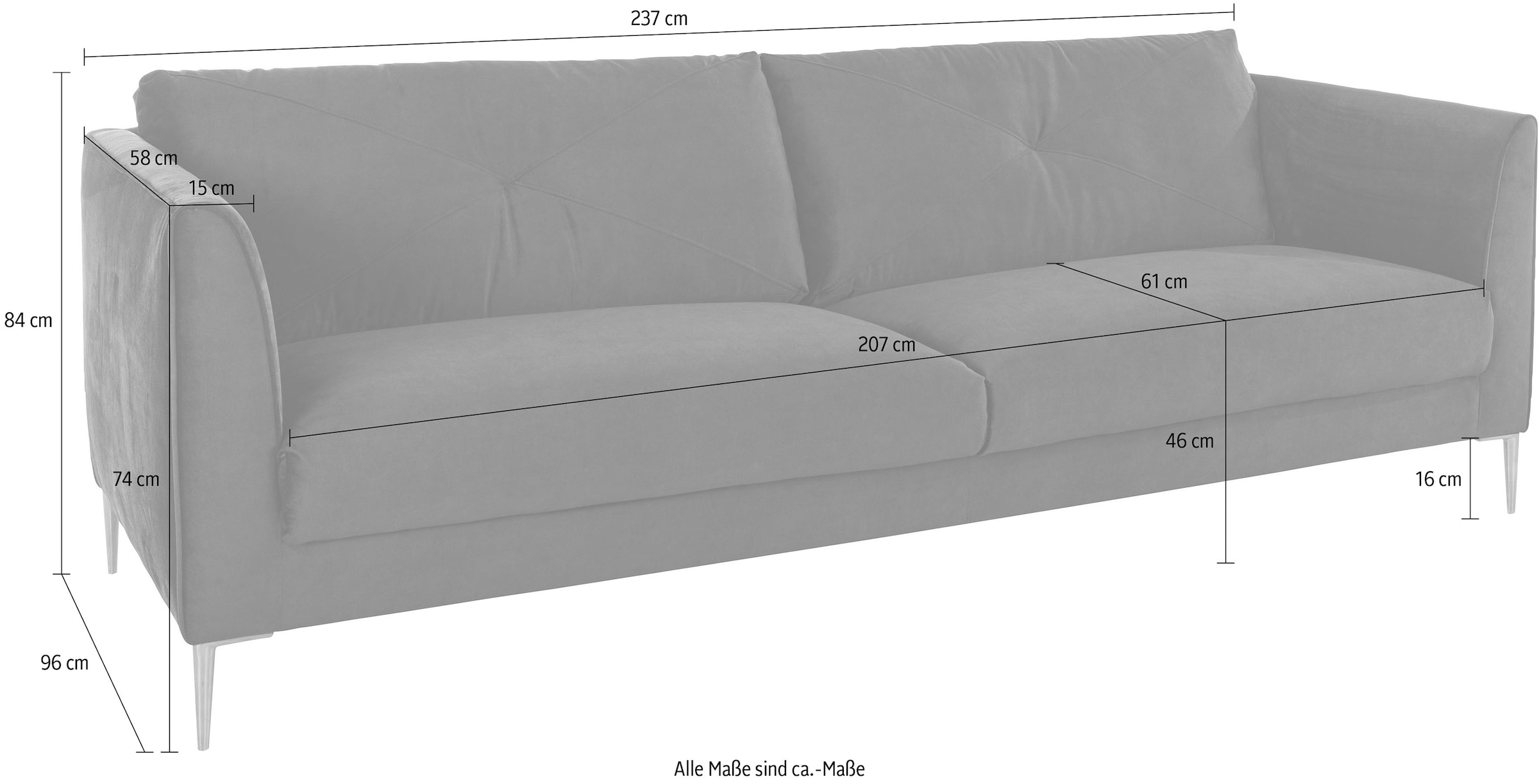 Guido Maria Kretschmer Home&Living 2,5-Sitzer »Chilltime«, mit eleganter Kreuznaht in den Rückenkissen, Breite 237 cm