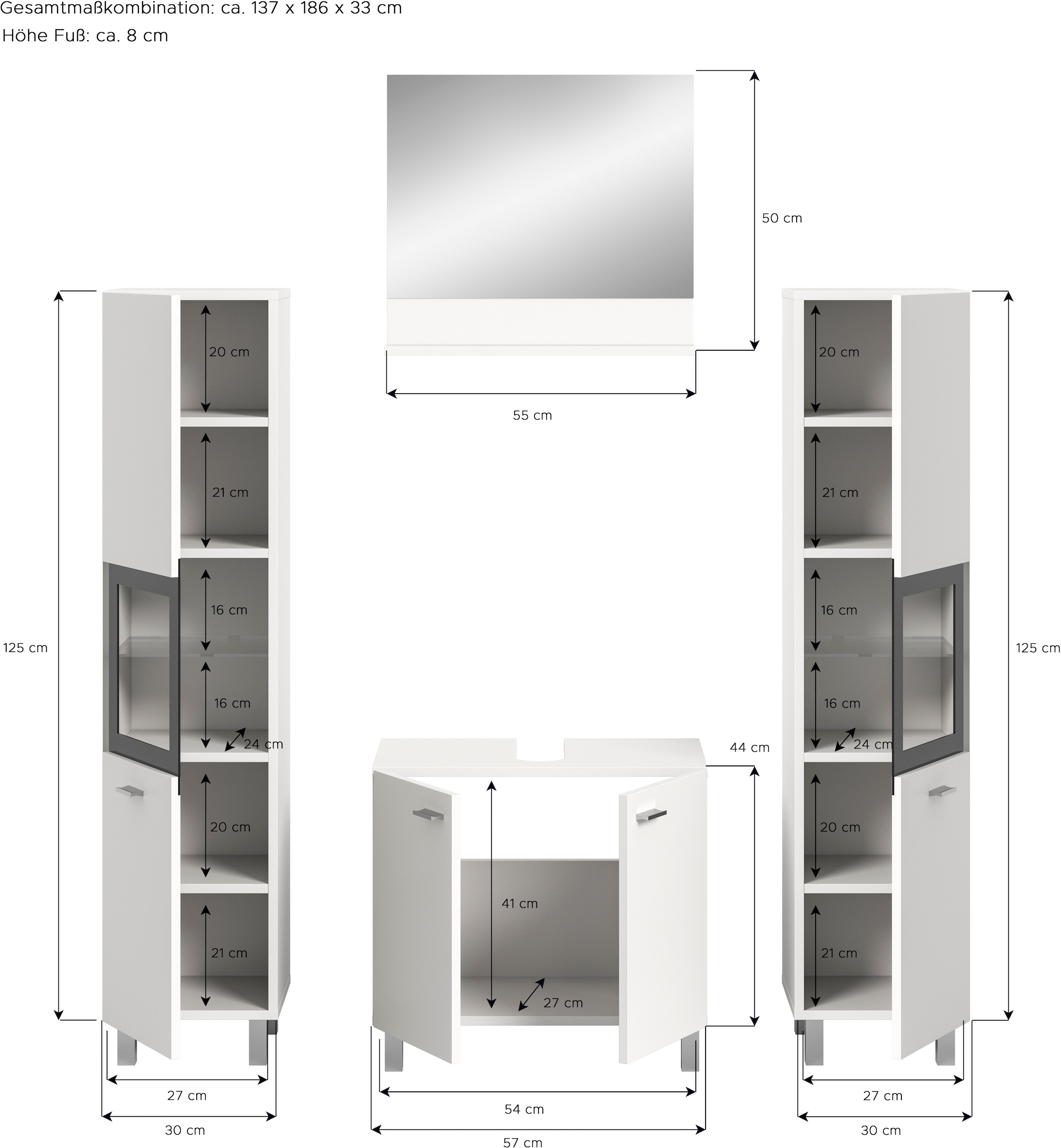 welltime Badmöbel-Set »Tampa, Breite 137cm, 4-teilig« 4 Stk. tlg.