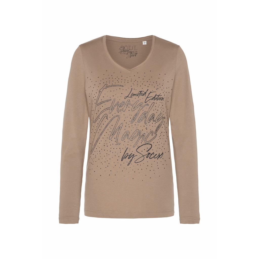 Damenmode Shirts & Sweatshirts SOCCX Langarmshirt, mit offenen Kanten braun Damenmode Shirts & Sweatshirts SOCCX Langarmshirt, mit offenen Kanten braun