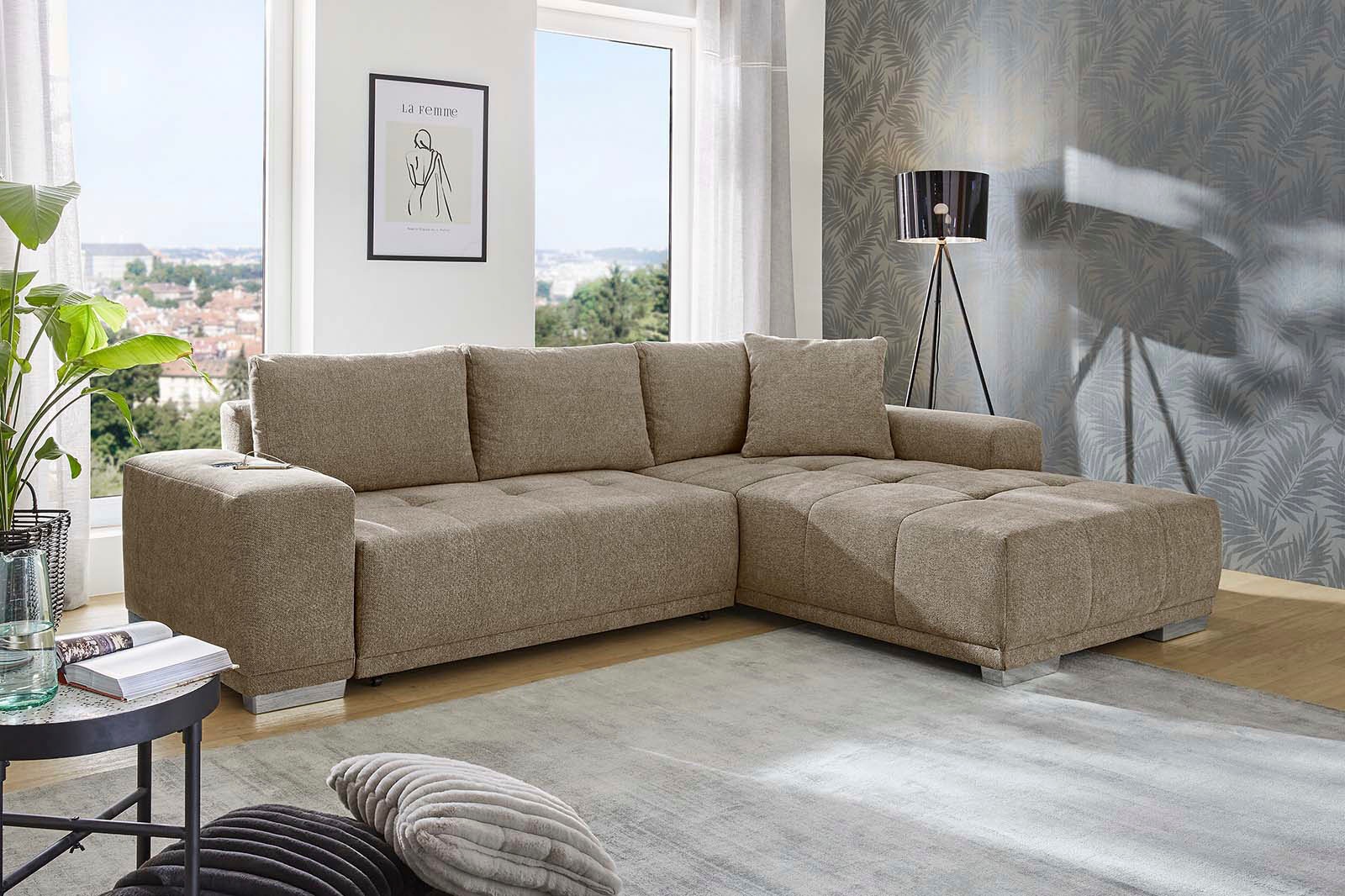 Jockenhöfer Gruppe Ecksofa "Luciano L-Form, B: 282 cm" mit Schlaffunktion, Bettkasten, induktive Ladestation & USB-Anschluss