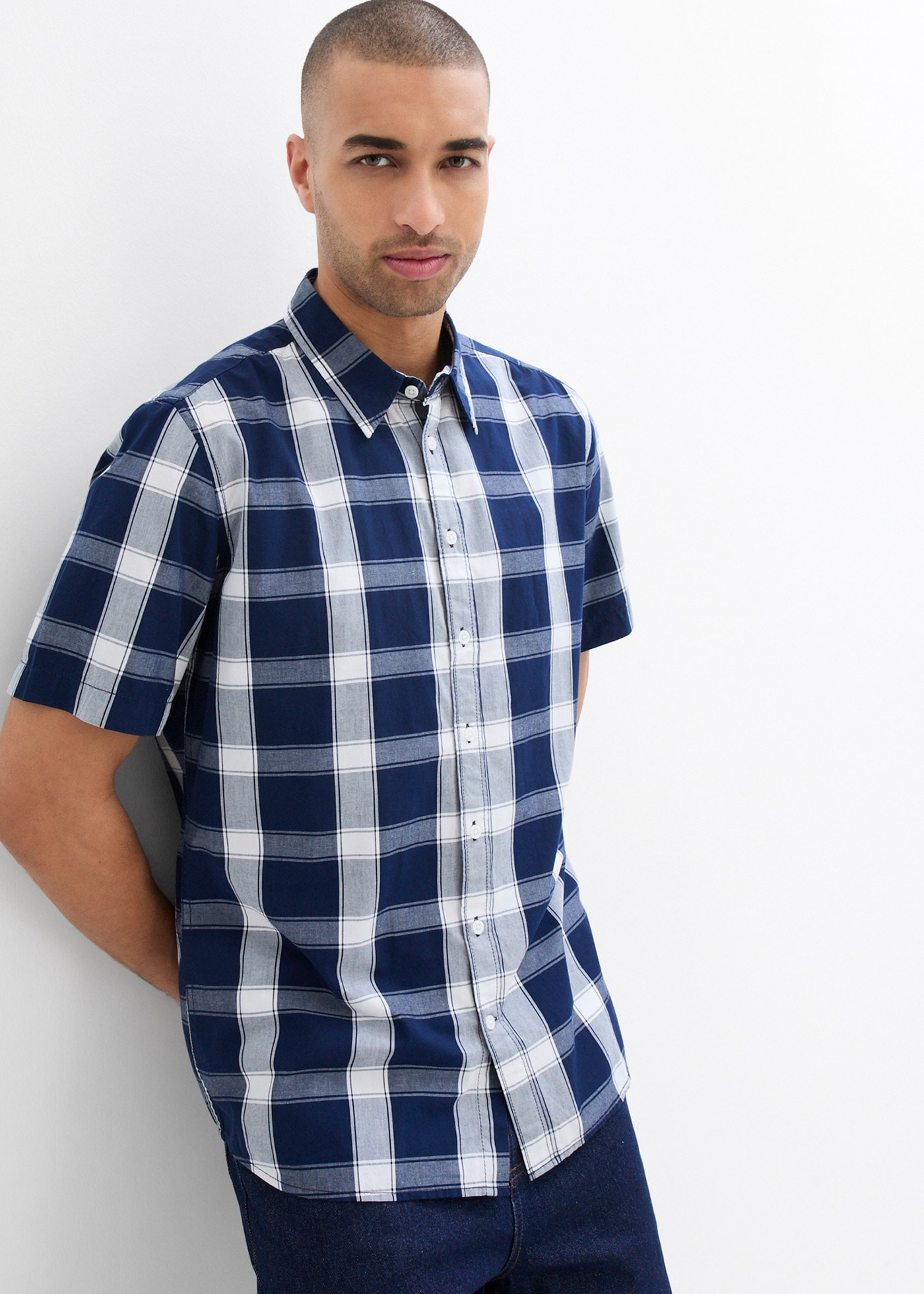 bonprix Kurzarmhemd Regular Fit, aus Baumwolle, mit Allover Karomuster, mit günstig online kaufen