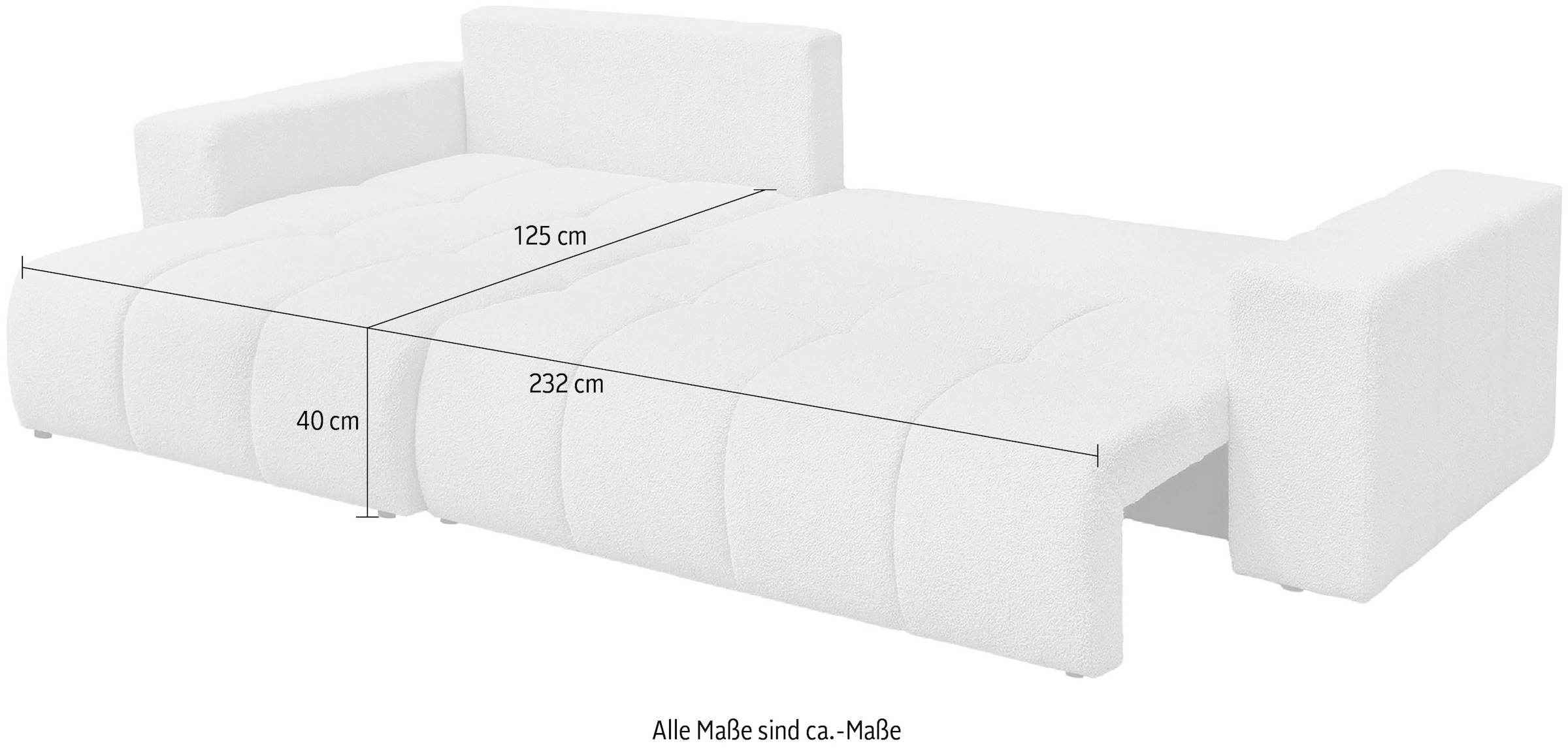 WERK2 Ecksofa »Ofi XL L-Form Sofa in Bubble-Optik mit Schlaffunktion und Bettkasten« Trendstoff Bouclé – Ottomane beidseitig montierbar, inkl. 2 Zierkissen