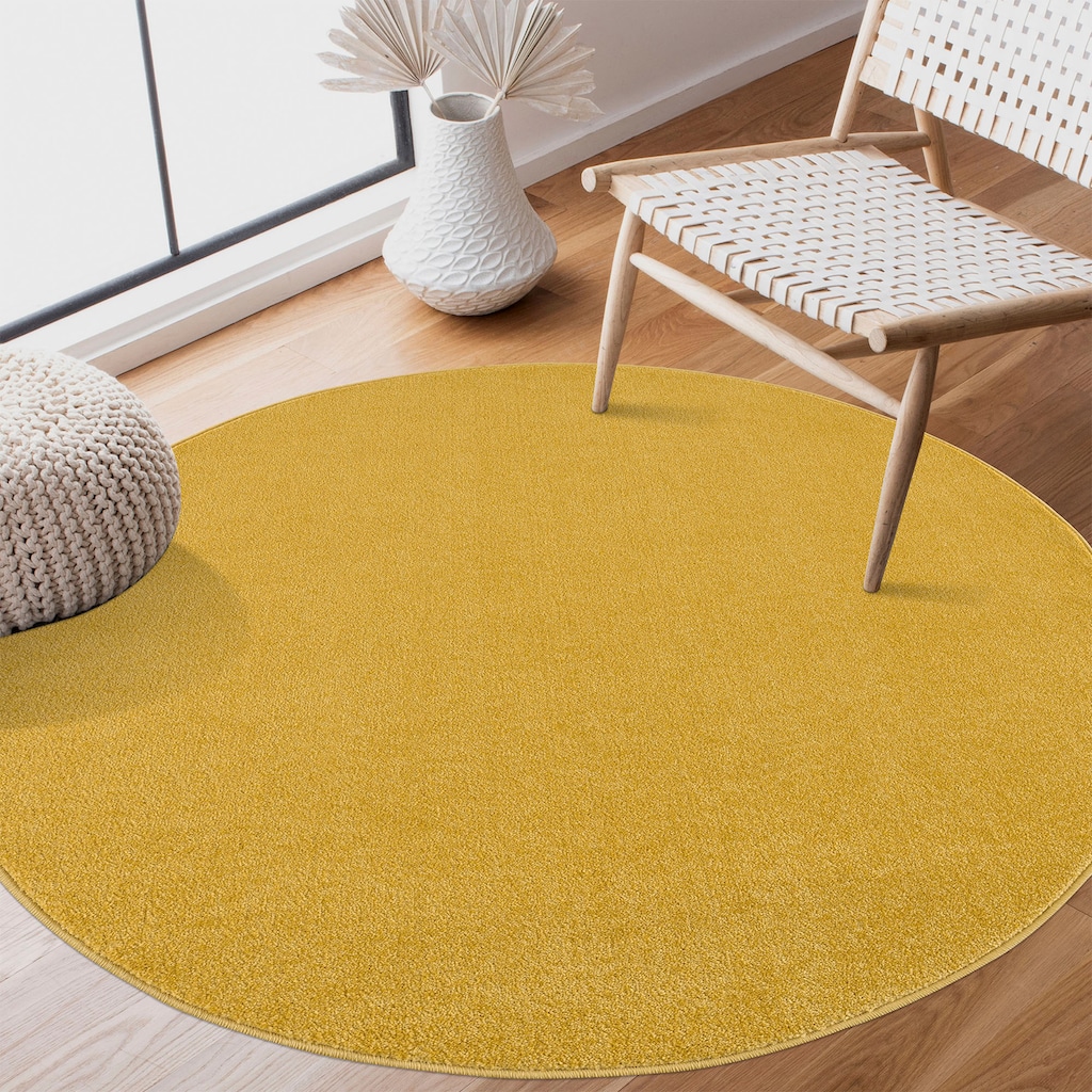 Wohnen Teppiche Sanat Teppich »Uni«, rund, 13 mm Höhe, robuster Kurzflorteppich, große Farbauswahl gelb