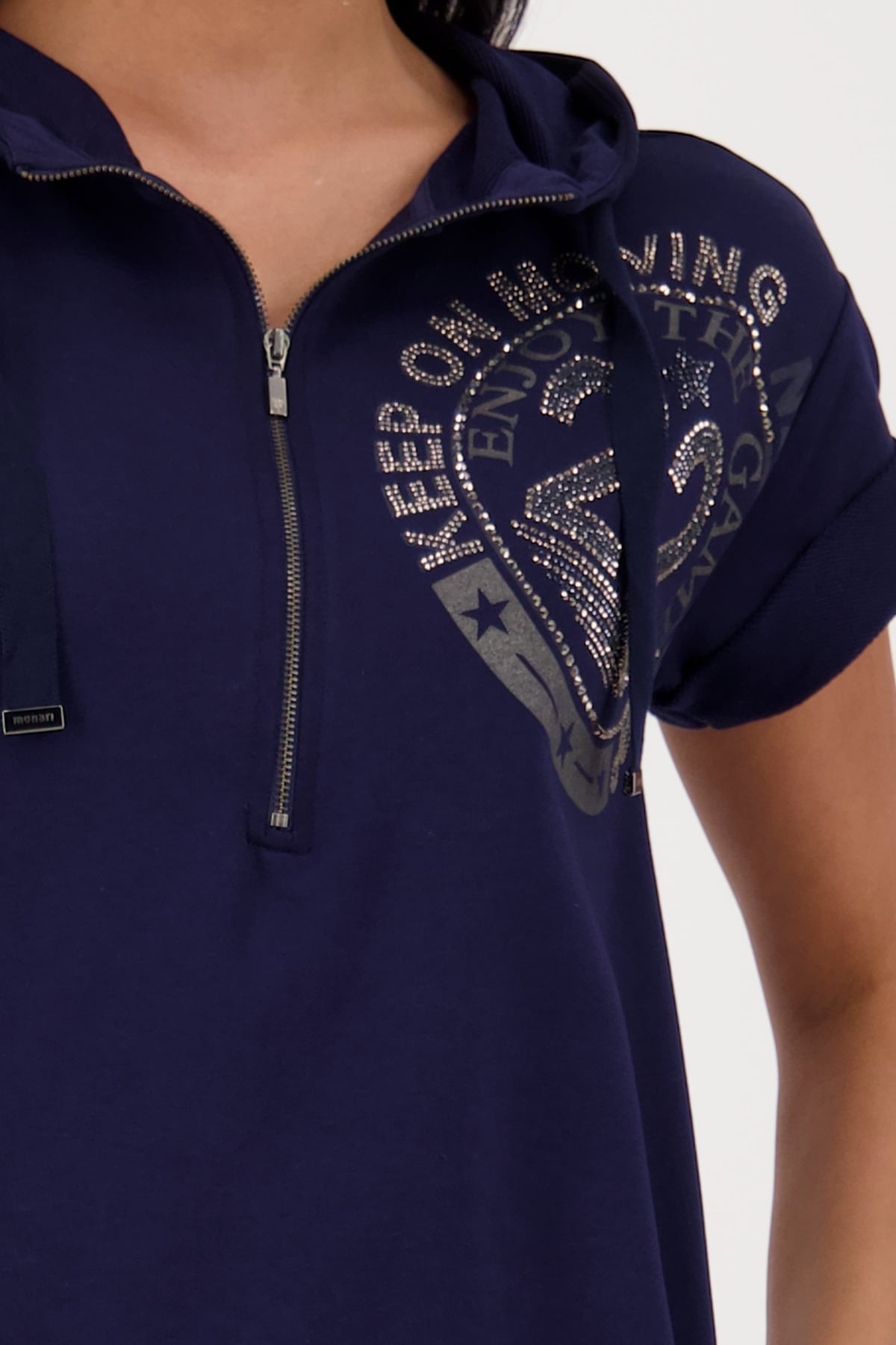 Monari Sweatkleid »Kleid Uni Emblem«, mit Strasssteinen und Glitzerschrift