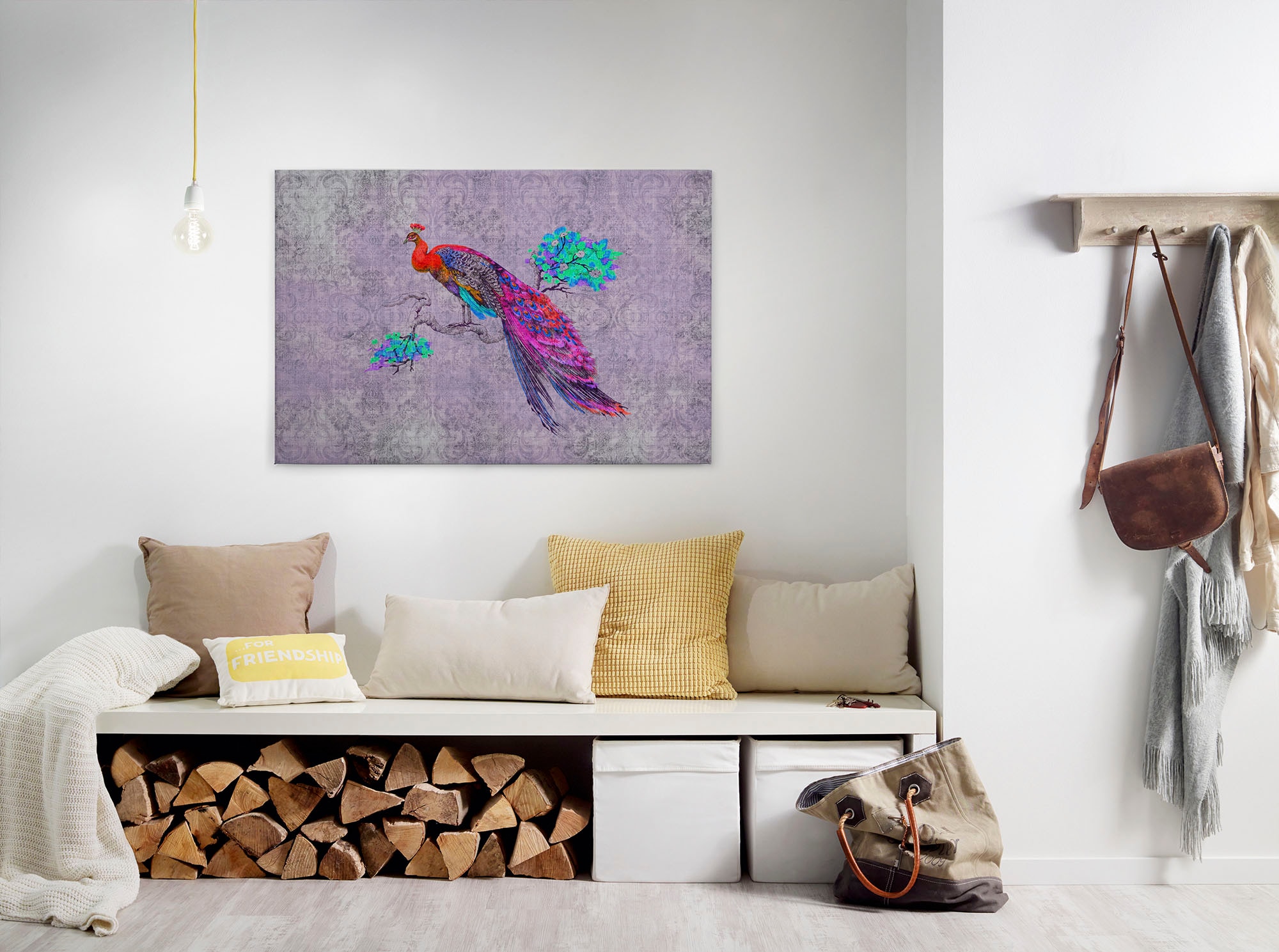 A.S. Création Leinwandbild "peacock 3" Kunst Tiere 1 Stk. tlg. Keilrahmen Bild Lila Bunt Pfau Leinwand-Bild Wohnzimmer modern Kinder