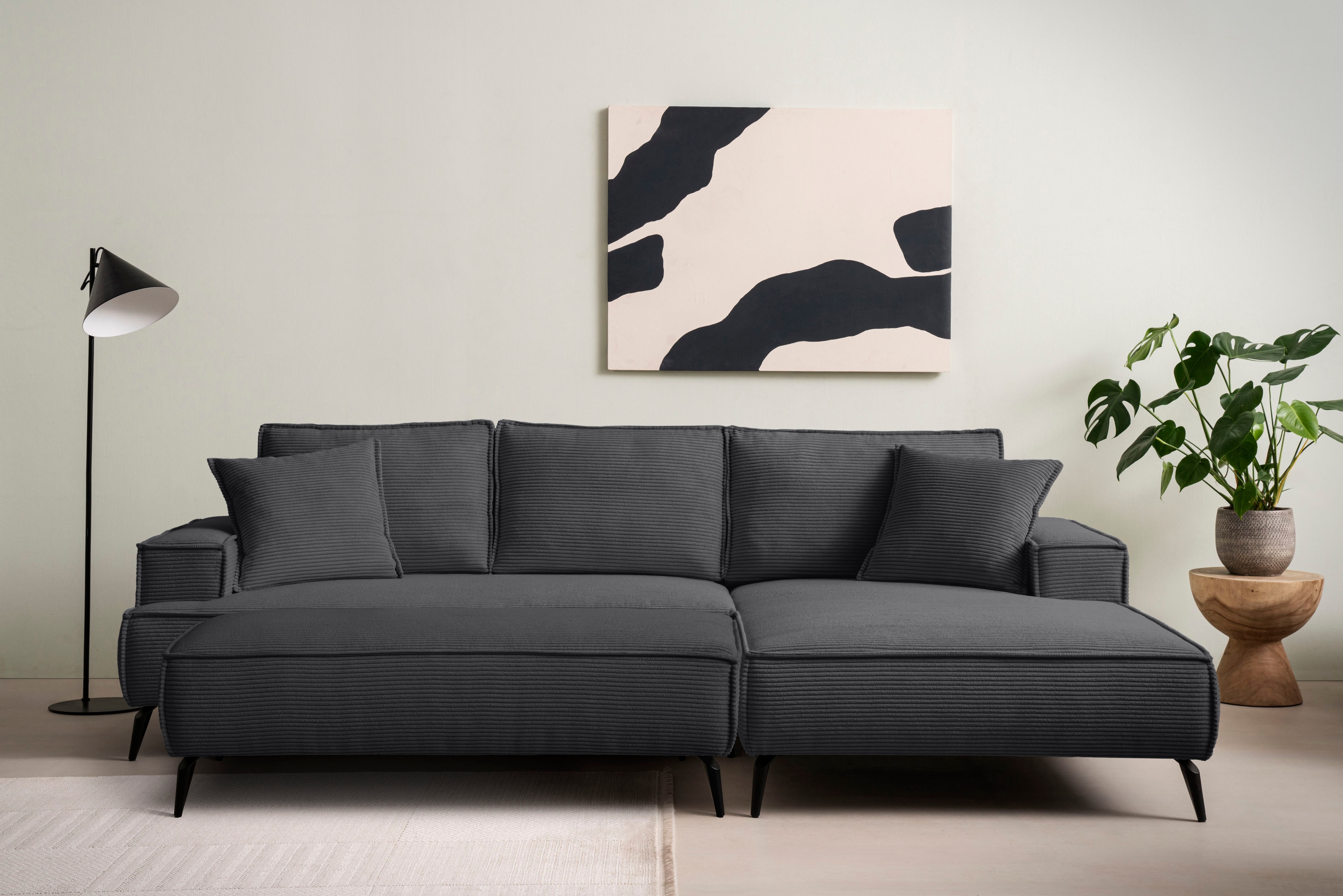 OTTO home Ecksofa "TVINNU Cord, L-Form, 275 cm, mit Hocker" stellbar zum Schlafsofa (Krokodilverbinder)
