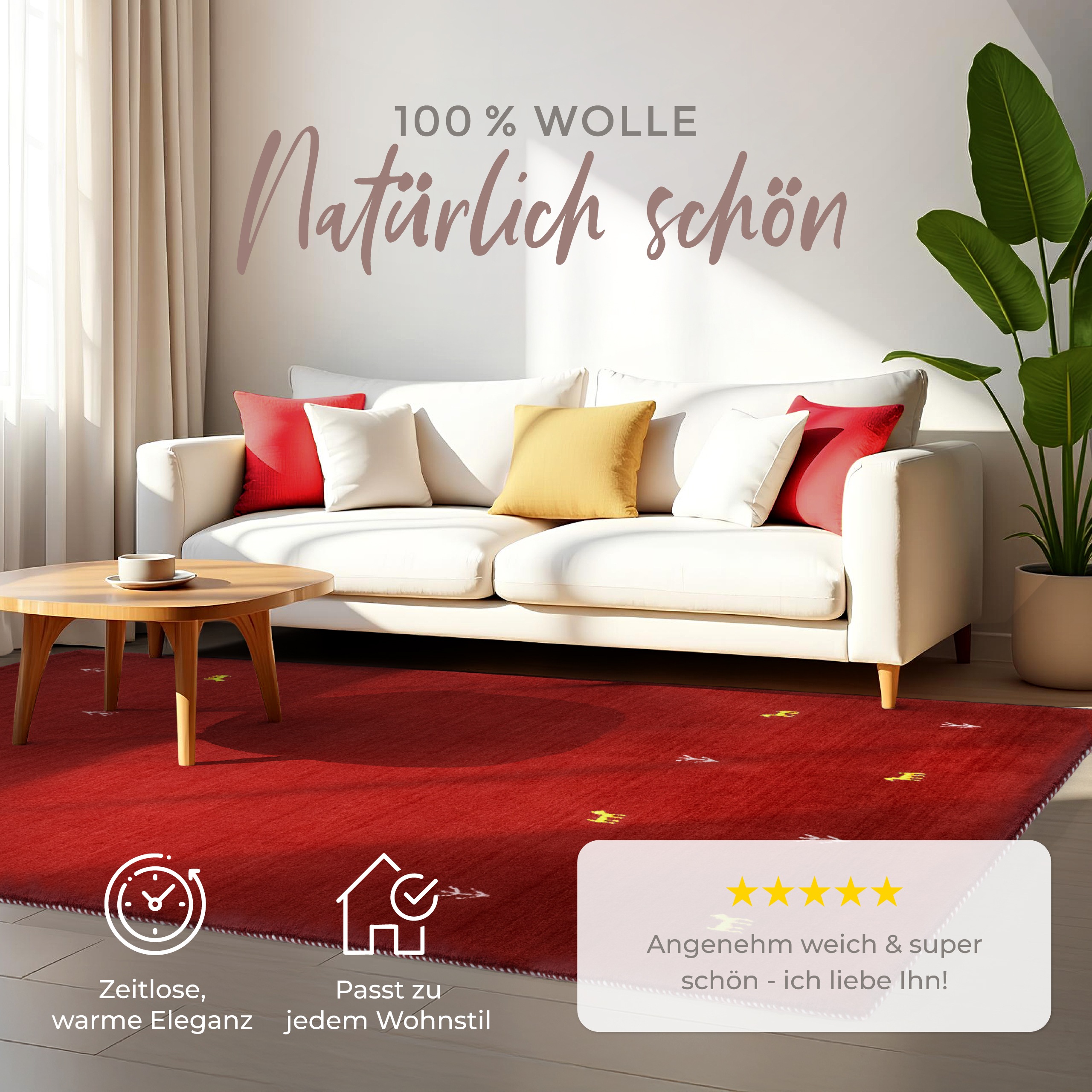 Thumbnail - carpetfine Wollteppich "Gabbeh Uni, auch als Läufer und Rund erhältlich" rechteckig 15 mm Höhe reine Wolle, handgewebt, ...