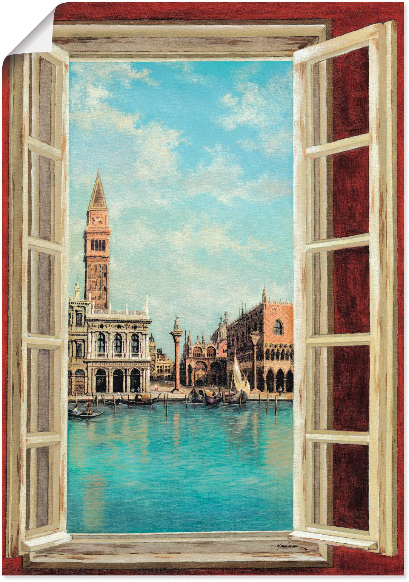 kaufen Blick (1 St.), | versch. Größen Artland oder Wandbild BAUR Poster als Wandaufkleber Venedig«, Fensterblick, in auf Leinwandbild, »Fenster Alubild, mit