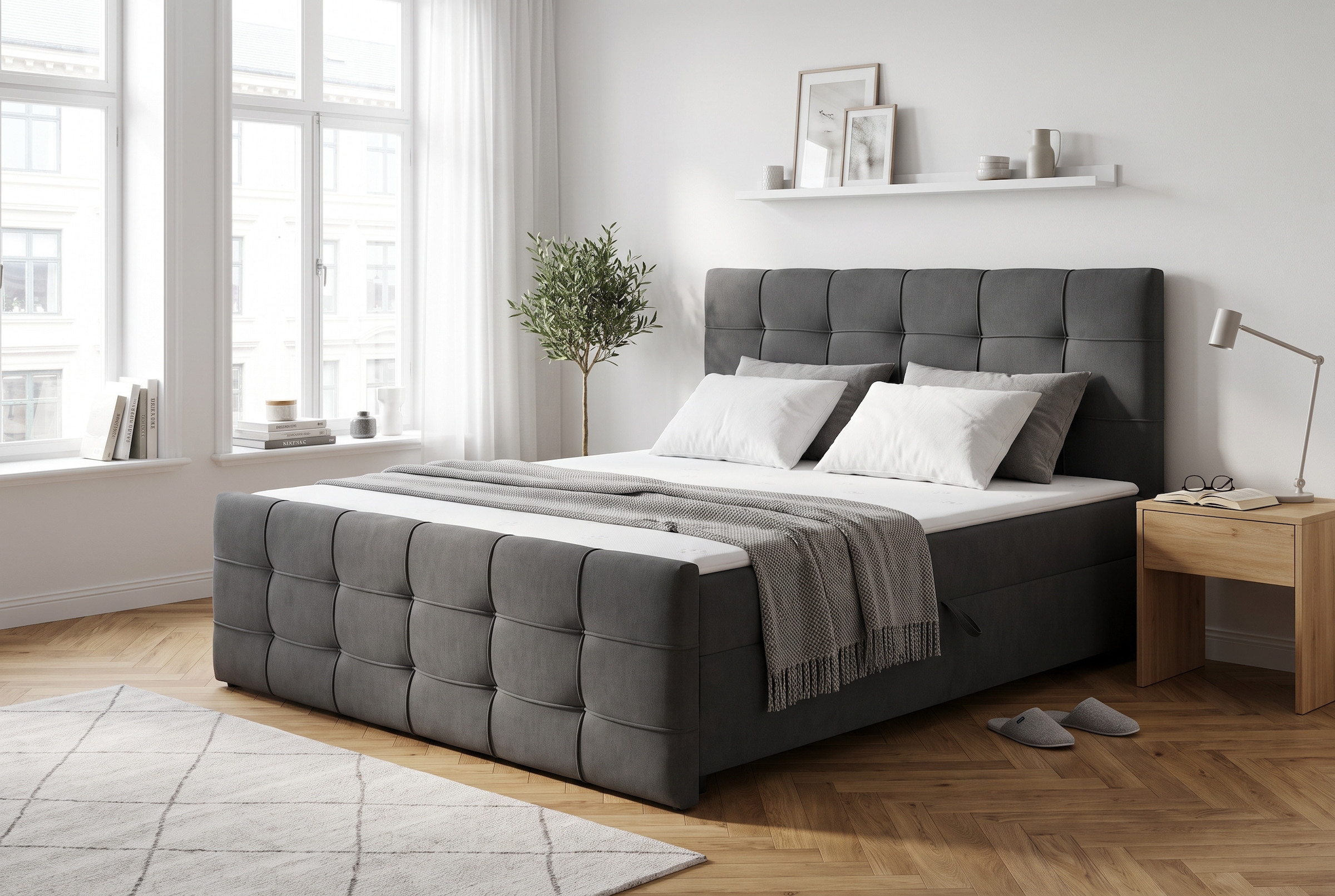 OTTO home Boxbett "LILIENNE, Polsterbett mit Bettkasten und Taschenfederkernmatratze H3" mit Kaltschaumtopper, Chenille-Bezug, 160x200 & 180x200 cm