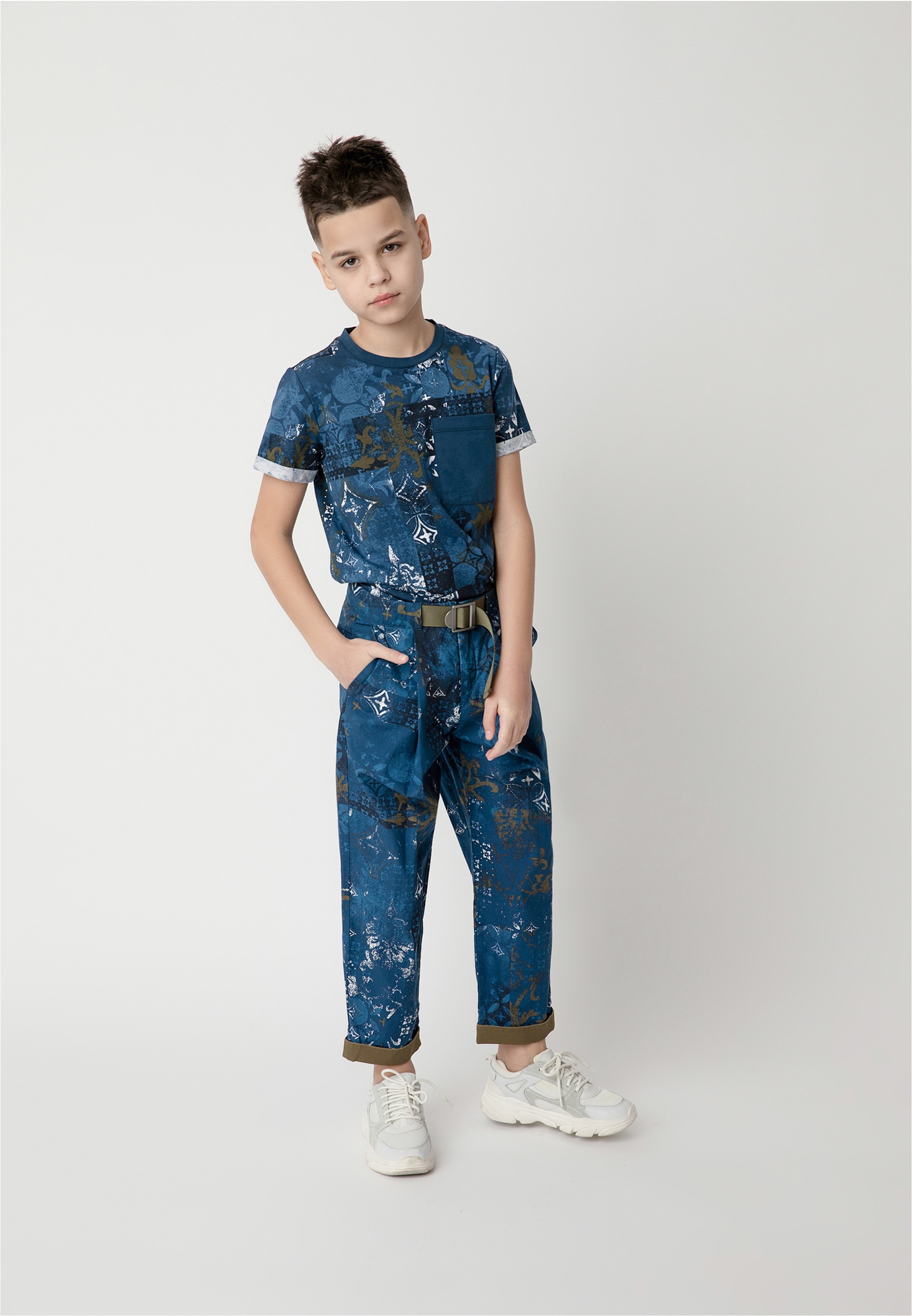 Gulliver Stoffhose, mit Vintage-Muster und Gürtel