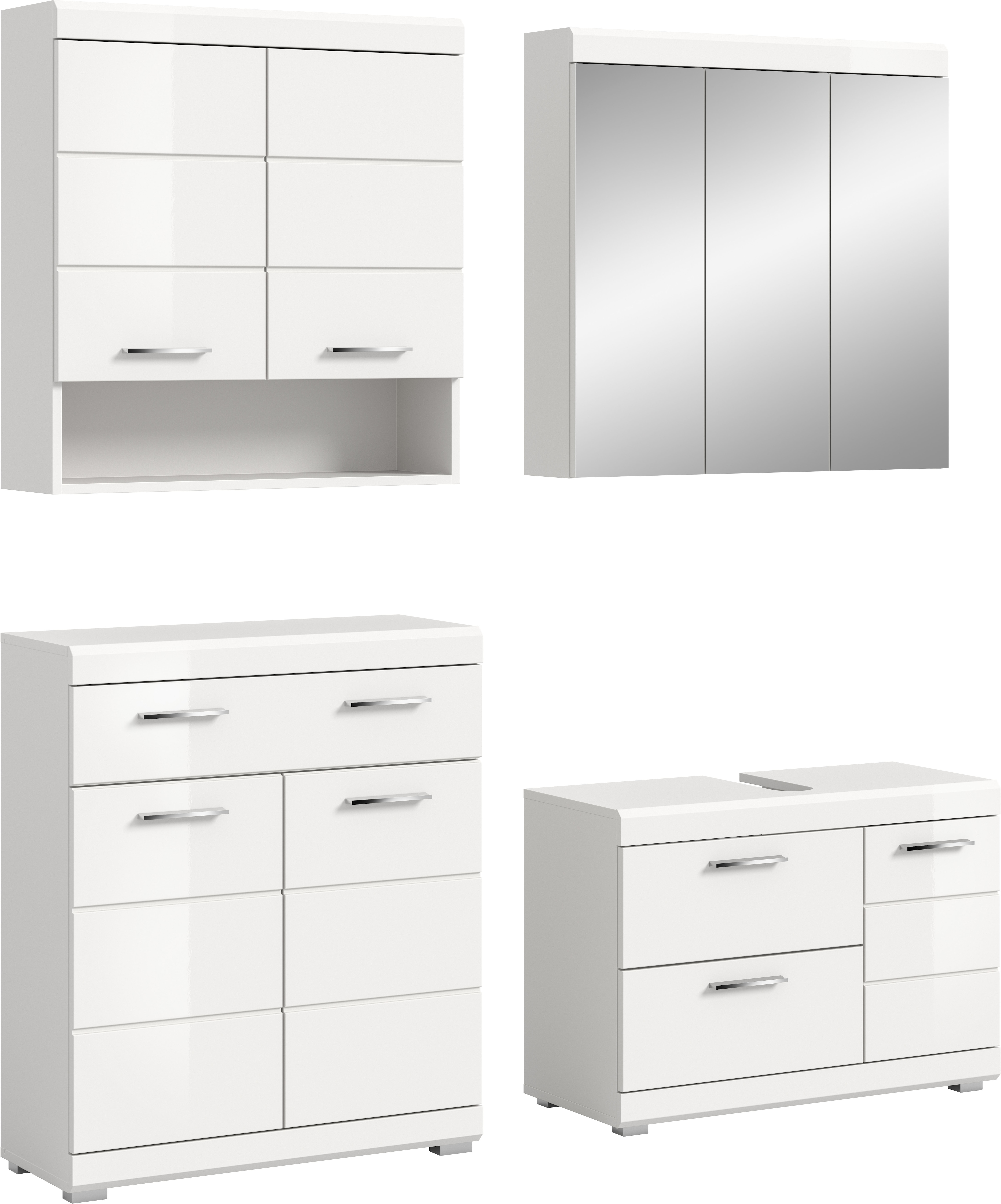 welltime Badmöbel-Set "SIENA, 4-tlg., WBU, Spiegelschrank, Hänge- & Unterschrank, MDF-Front"