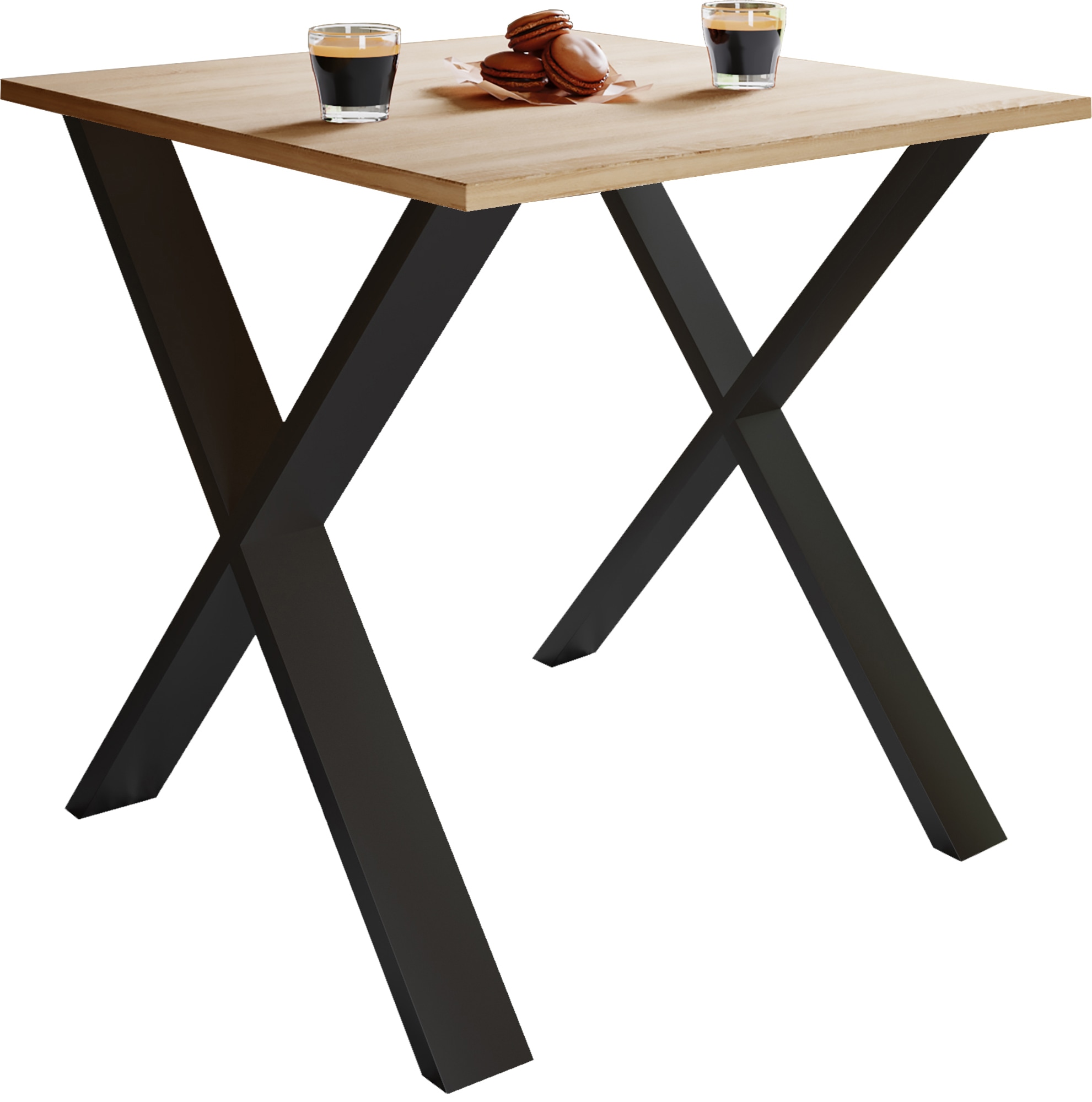 Esstisch VCM "Premium Holz Esstisch Küchentisch Xona X 80x80", braun (schwarz, sonoma, eiche), B:80cm T:80cm, Tische, Esstisch