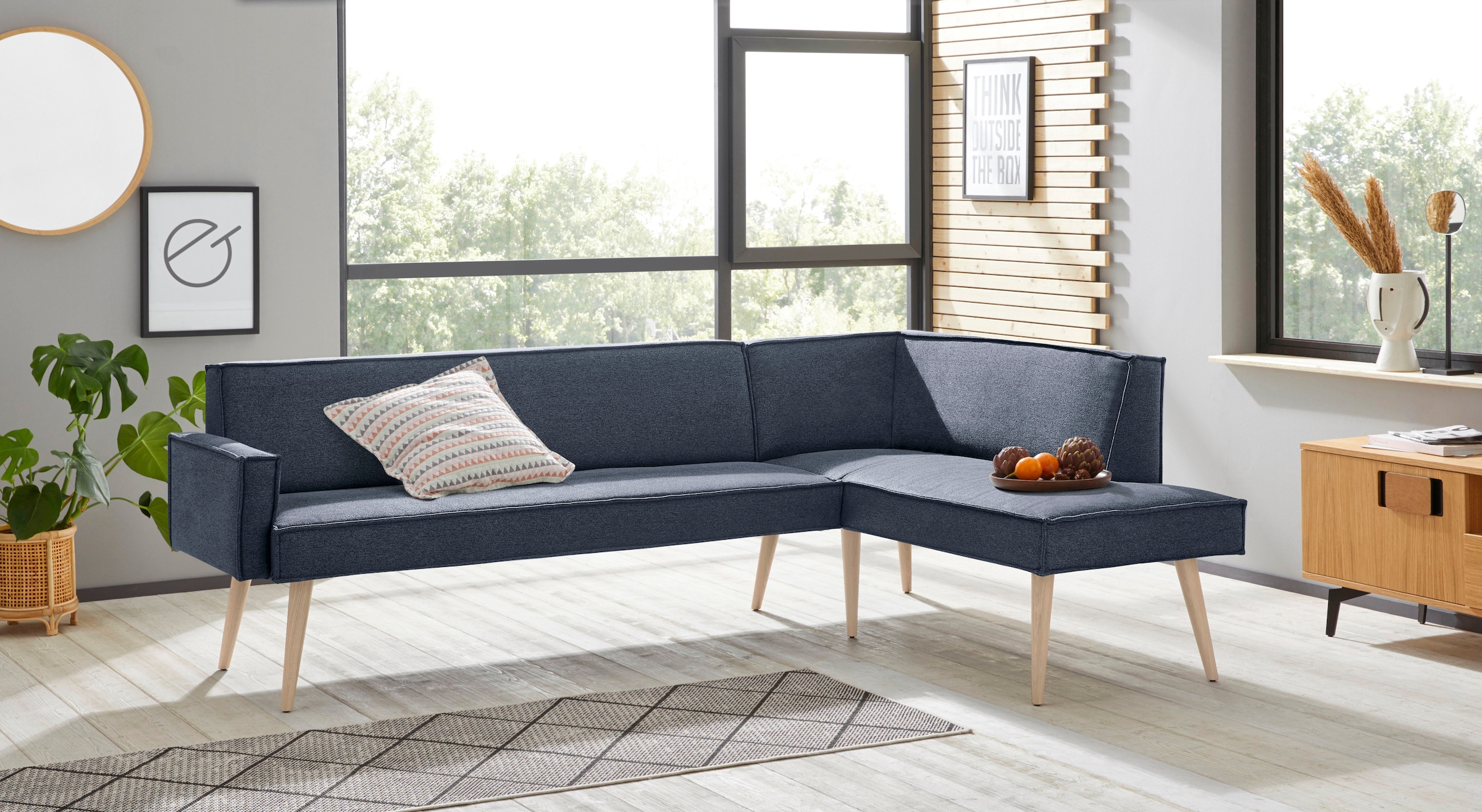 exxpo - sofa fashion Eckbank "Lungo, moderne Kedernaht, bequem und elegant, hoher Holzfuß", hochwertige Detailverarbeitu