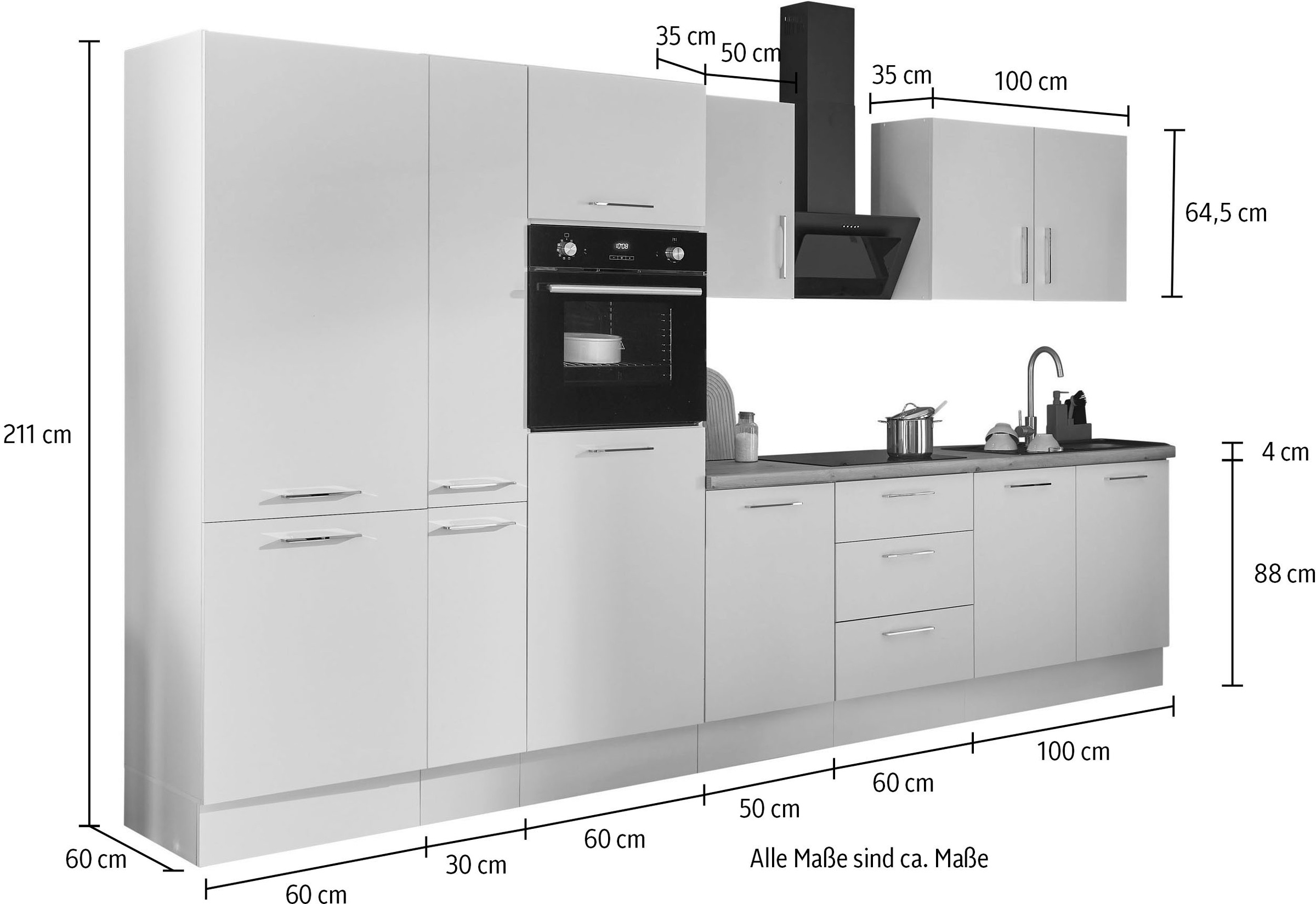 BASIC by Balculina Küchenzeile »Turin«, Breite 360 cm, wahlweise mit E-Geräten