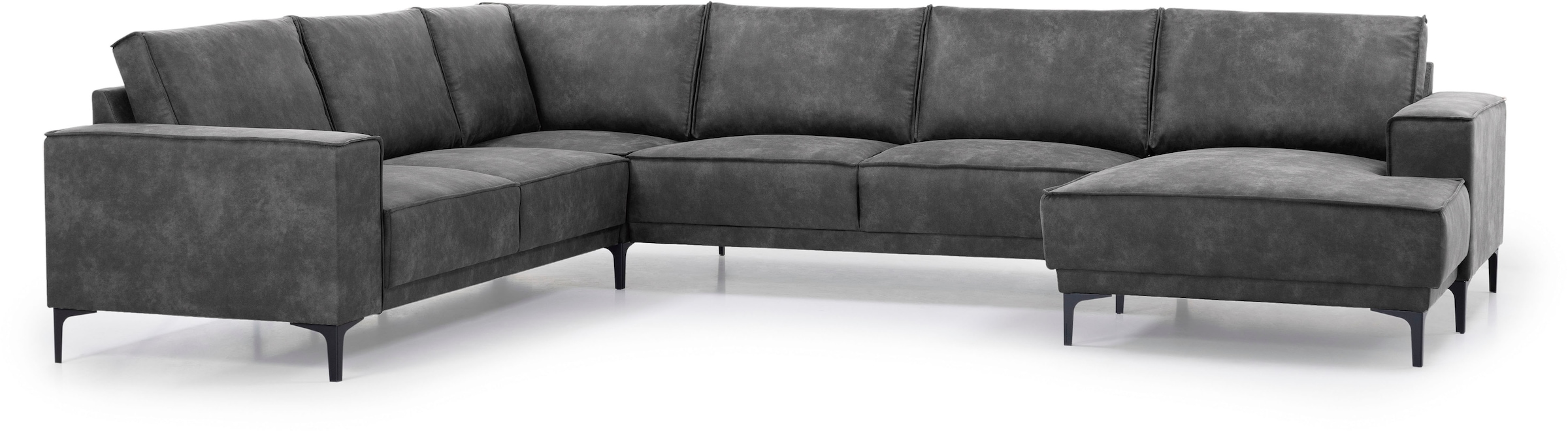 Places of Style Wohnlandschaft »XXL Sofa Oland, Struktur, Flachgewebe, Luxus-Microfaser, Boucle«, U-Form, 342 cm, Wellenunterfederung, Skandi-Design, Metallfüße